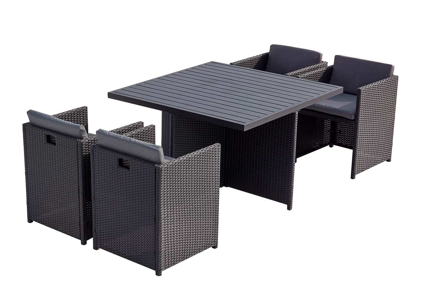 Table et chaises 4 places encastrables alu et résin noir/gris