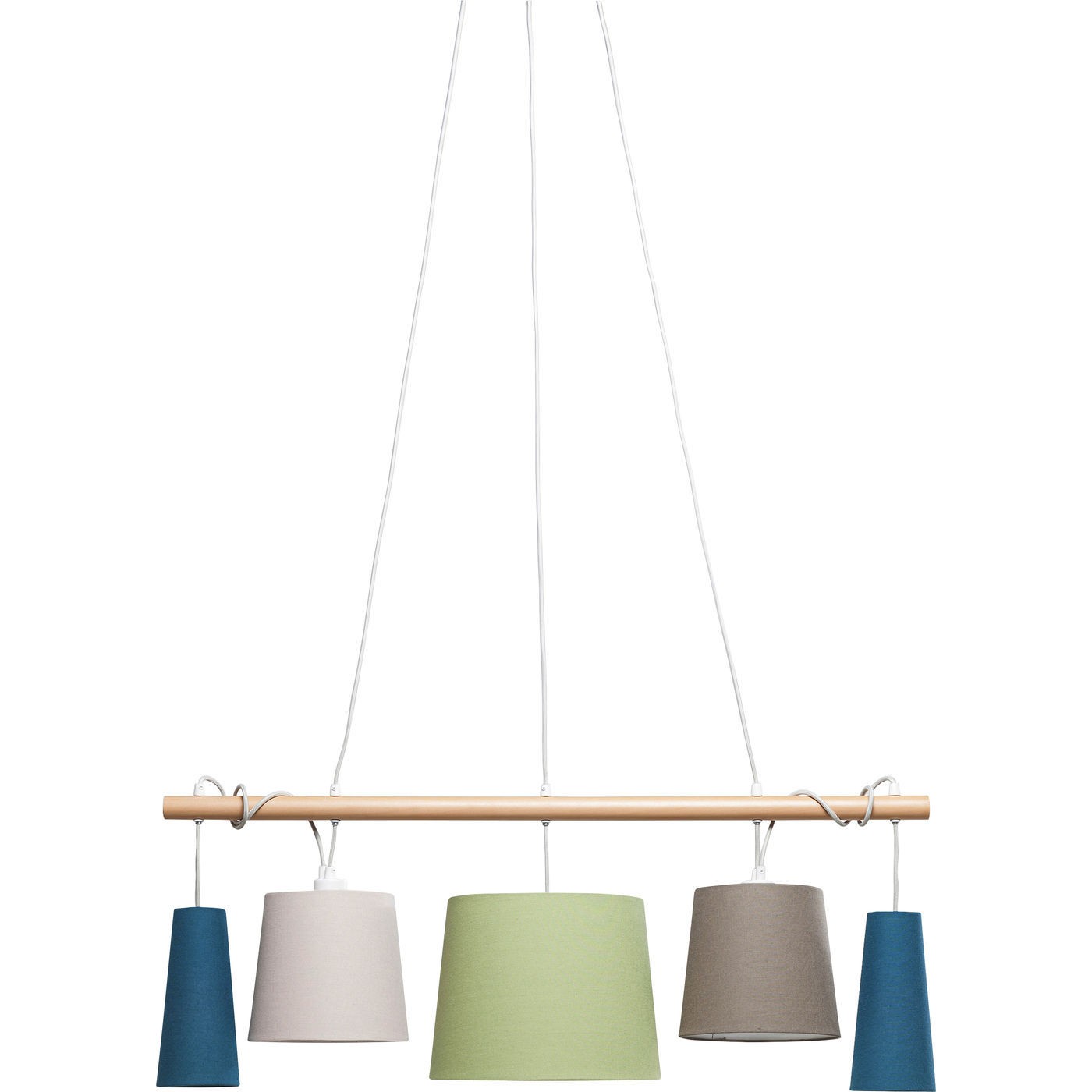 Suspension 5 abat-jours en textile et frêne