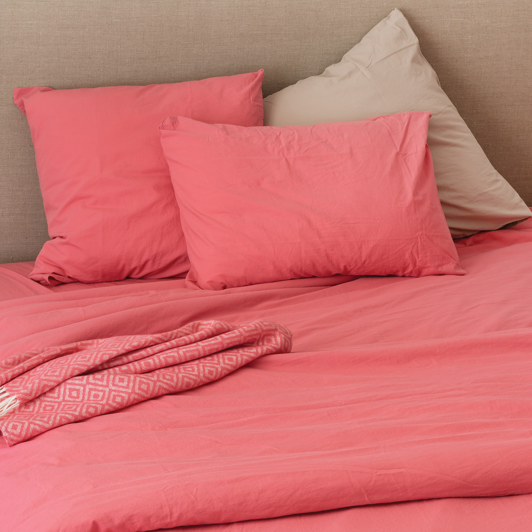 Taie d'oreiller en coton lavé coton sorbet 70x50 Taie d'oreiller en coton lavé coton sorbet 70x50