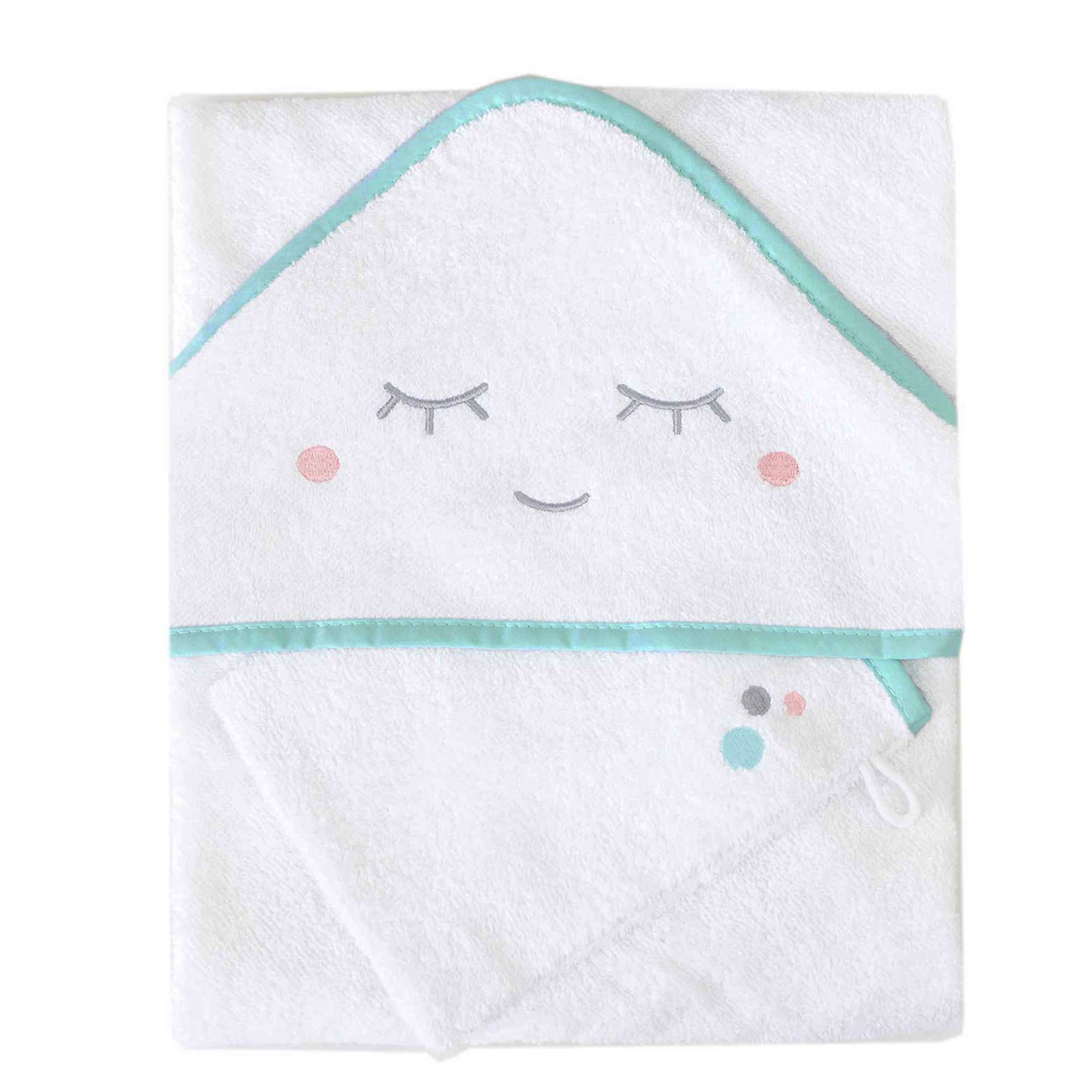 Coffret bébé sortie de bain brodée sourire Aqua 75x75cm