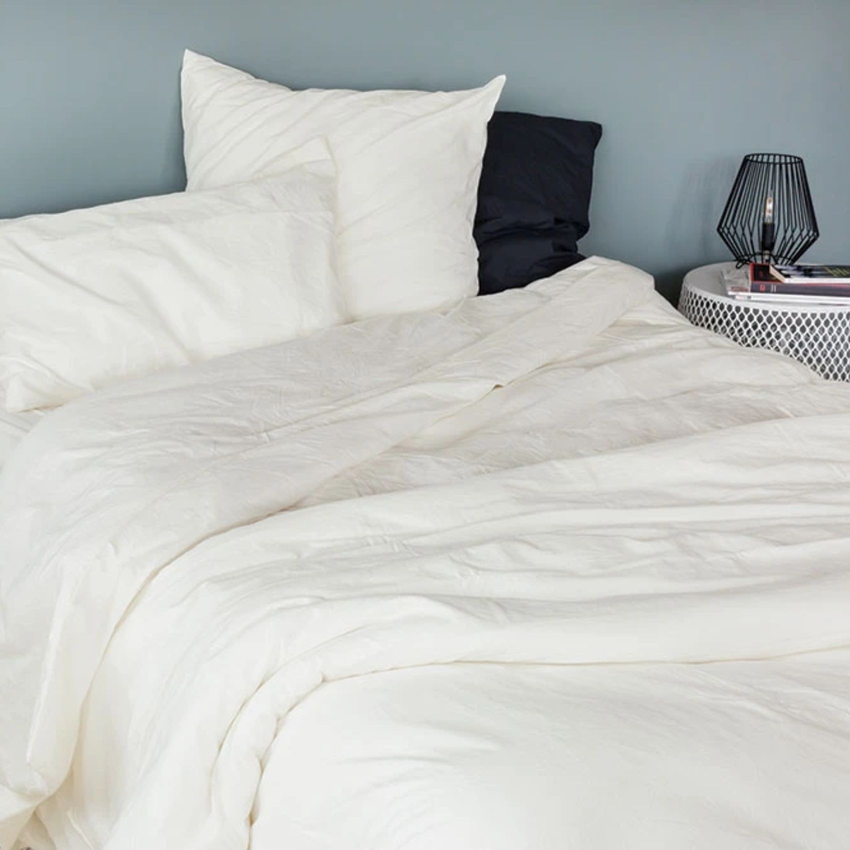 Drap plat en coton lavé coton craie 280x240 Drap plat en coton lavé coton craie 280x240