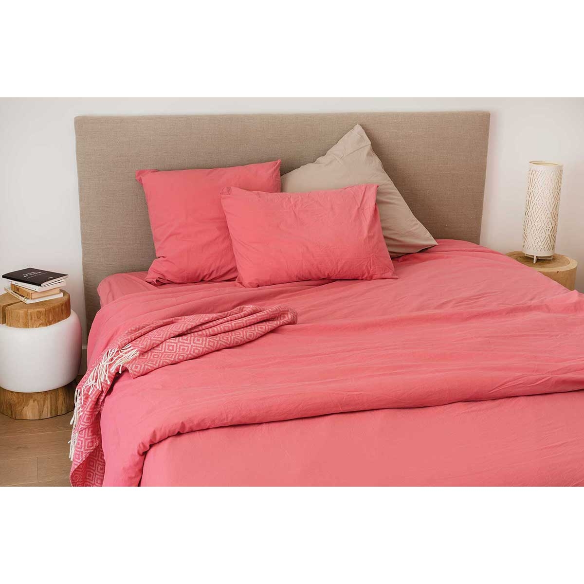 Drap plat en coton lavé coton sorbet 290 x 180 Drap plat en coton lavé coton sorbet 290 x 180