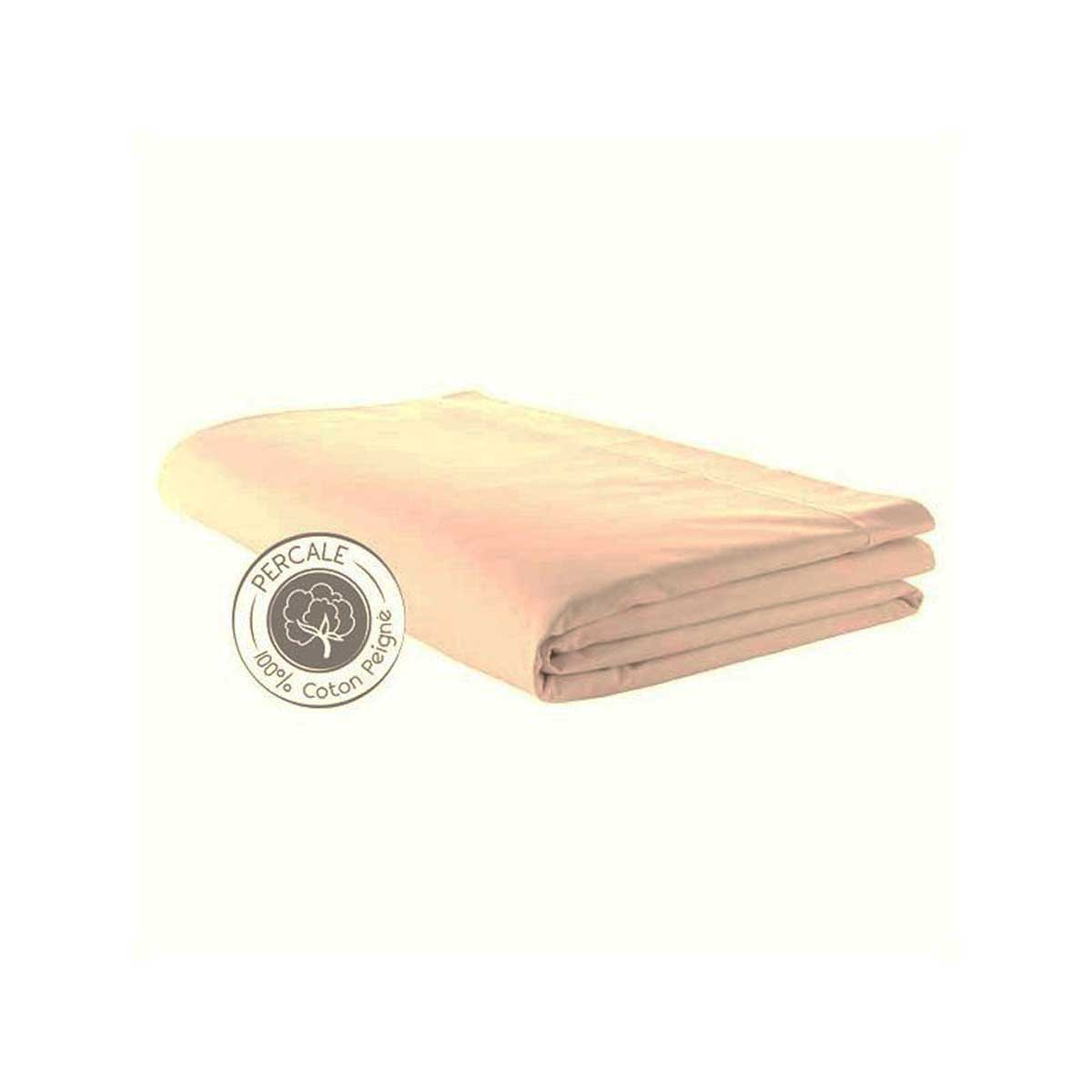 Drap percale 280x325 cm uni coton coquille 325x280 Drap percale 280x325 cm uni coton coquille 325x280