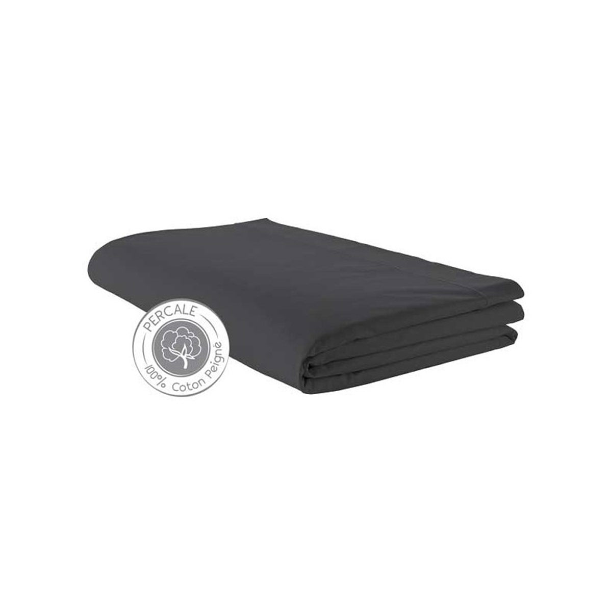 Drap percale 280x325 cm uni coton anthracite 325x280 Drap percale 280x325 cm uni coton anthracite 325x280