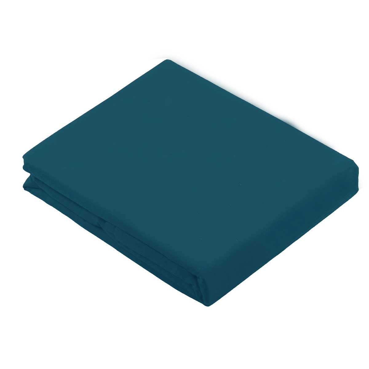 Drap plat uni en 100 % coton coton bleu paon 290x180 Drap plat uni en 100 % coton coton bleu paon 290x180