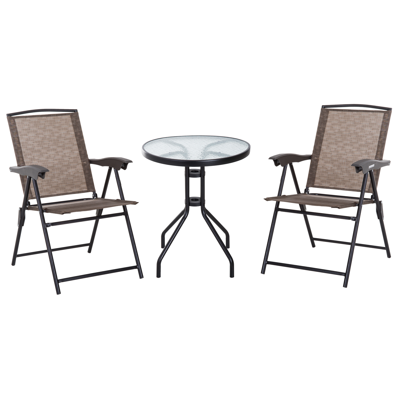 Ensemble de jardin 2 chaises inclinables pliables table ronde choco Ensemble de jardin 2 chaises inclinables pliables table ronde choco