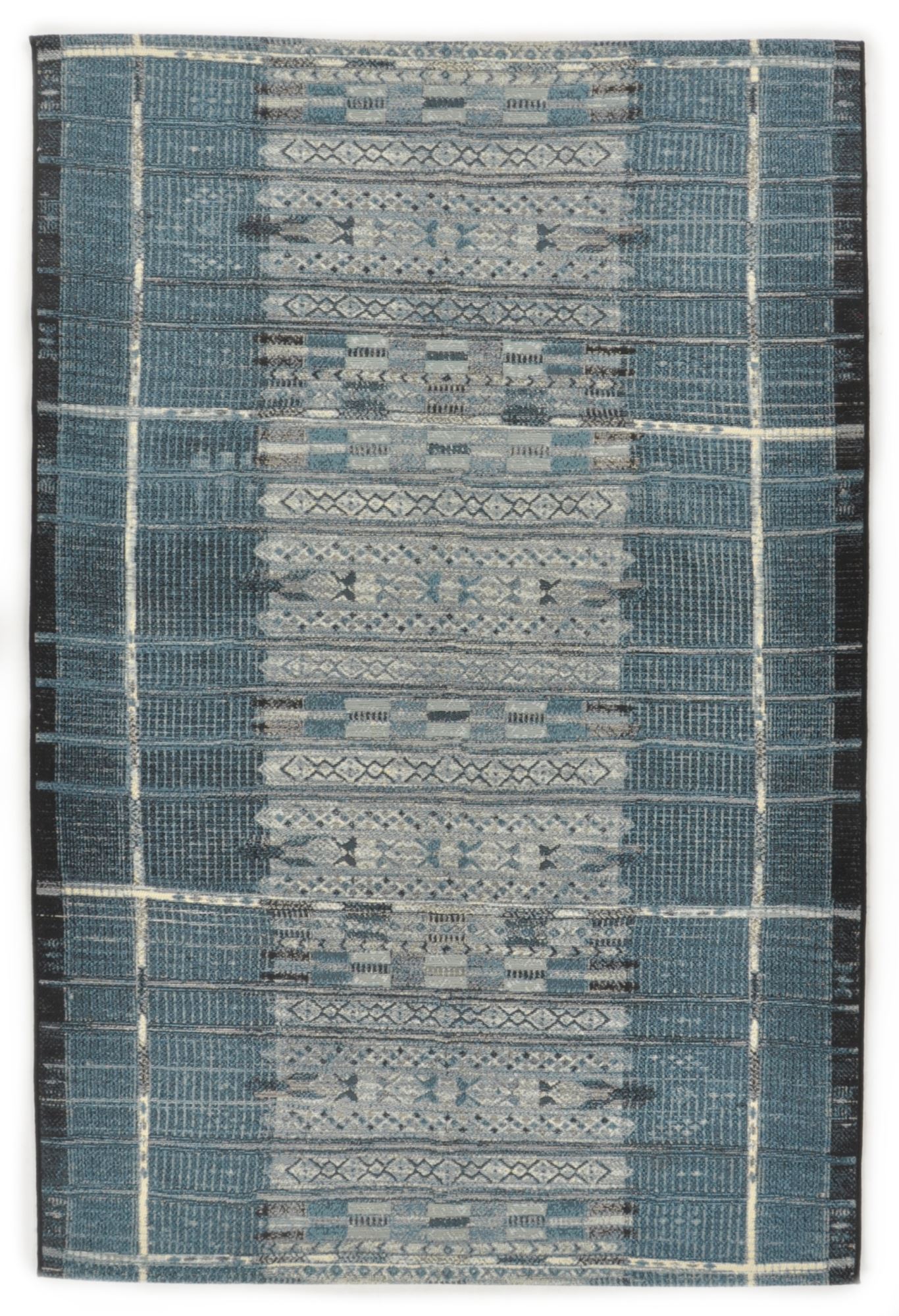 Tapis d'extérieur tissé plat bleu multicolore 160x235 cm
