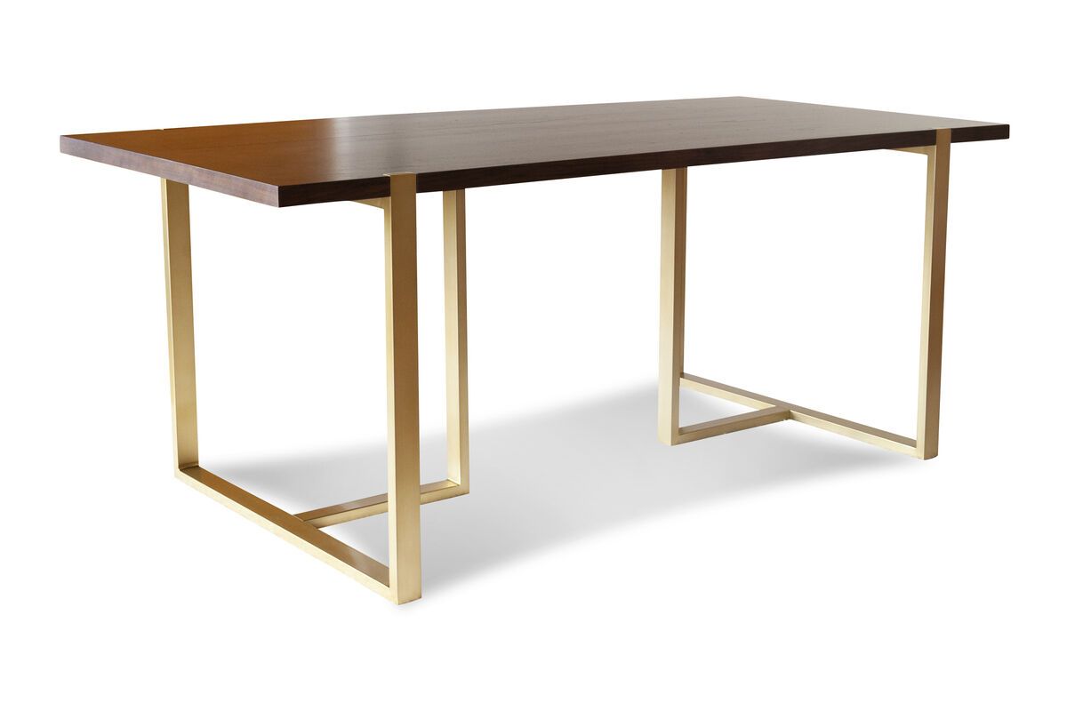 Table de repas en métal doré et bois marron