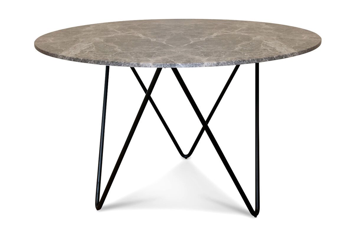 Table ronde en métal noir et marbre gris