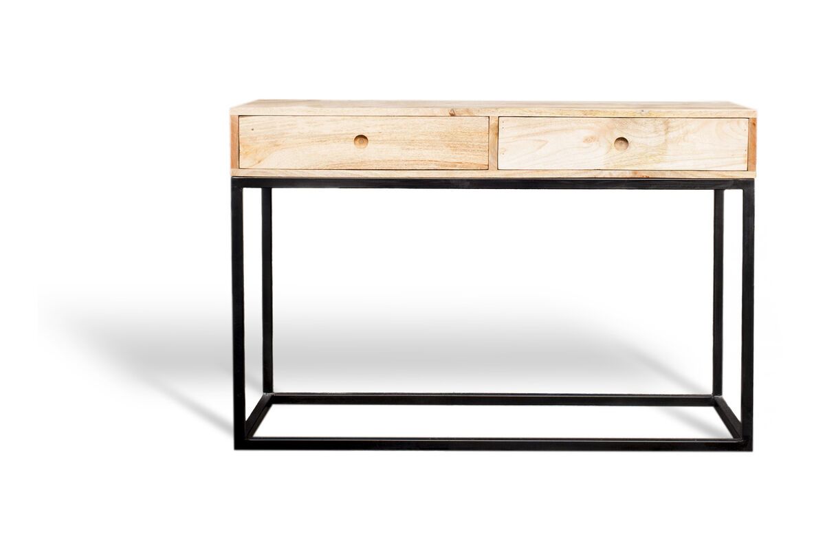 Console à 2 tiroirs en bois beige Console à 2 tiroirs en bois beige