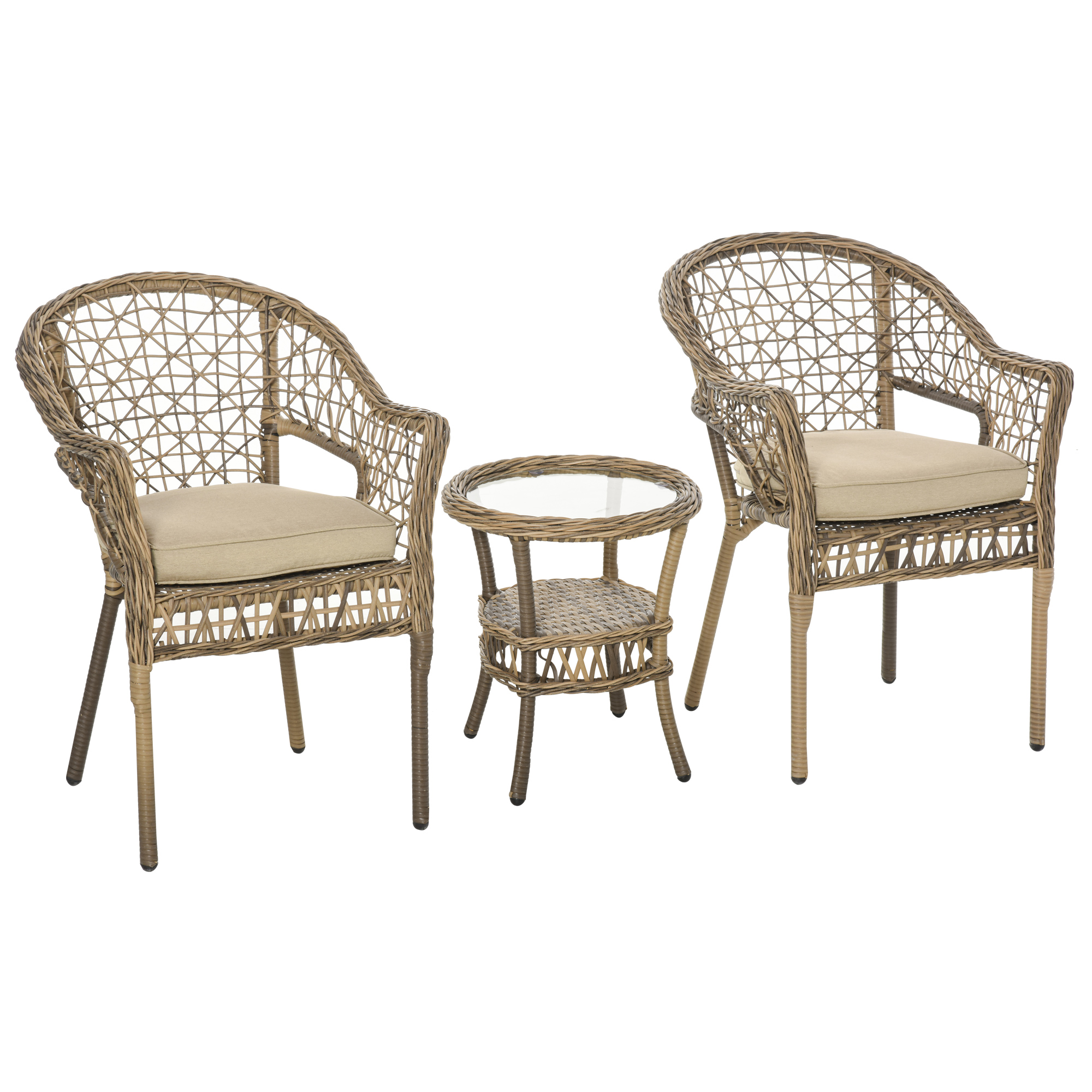 Ensemble bistro de jardin style bohème chic résine tressée beige (photo) Ensemble bistro de jardin style bohème chic résine tressée beige