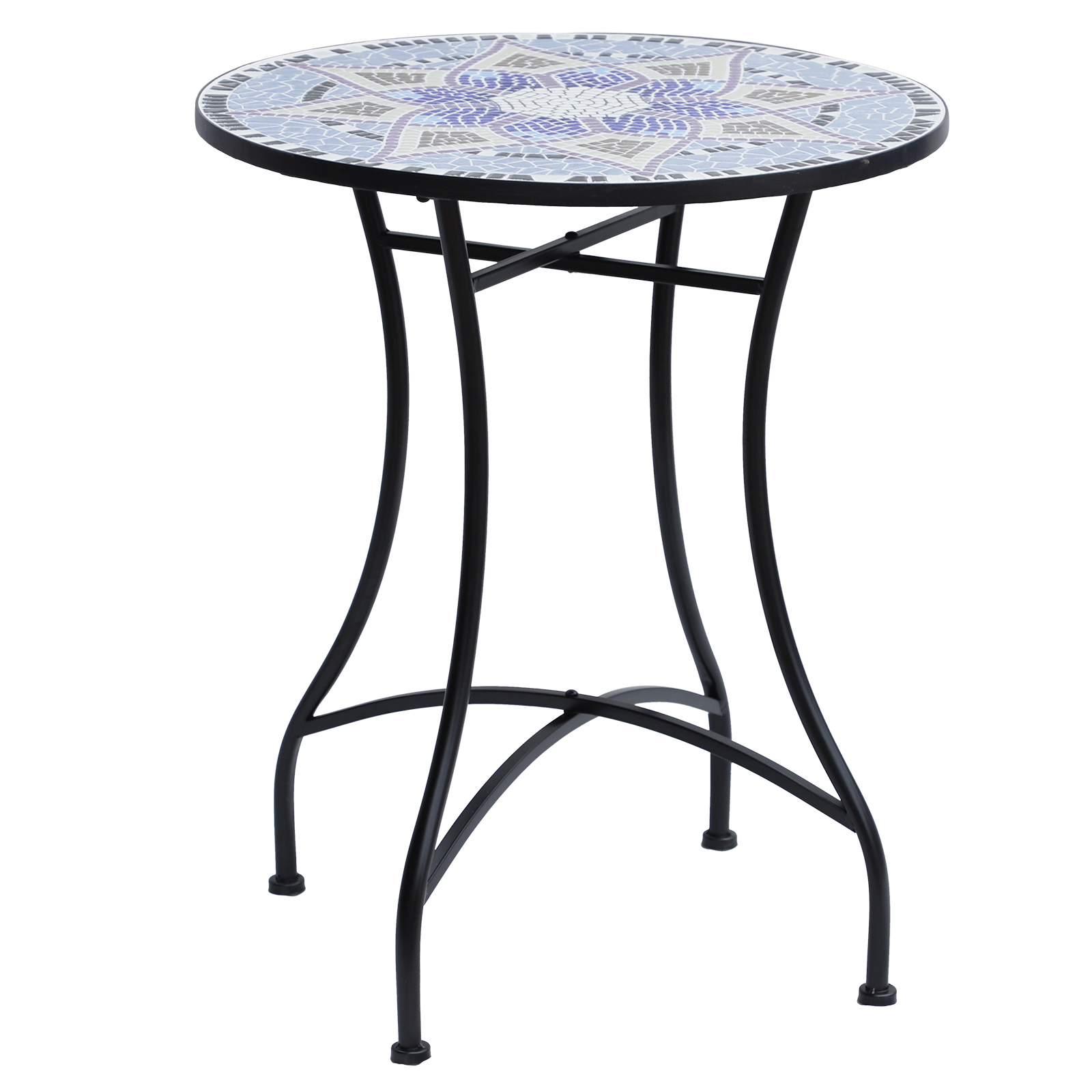 Table ronde pliable en fer forgé plateau mosaïque