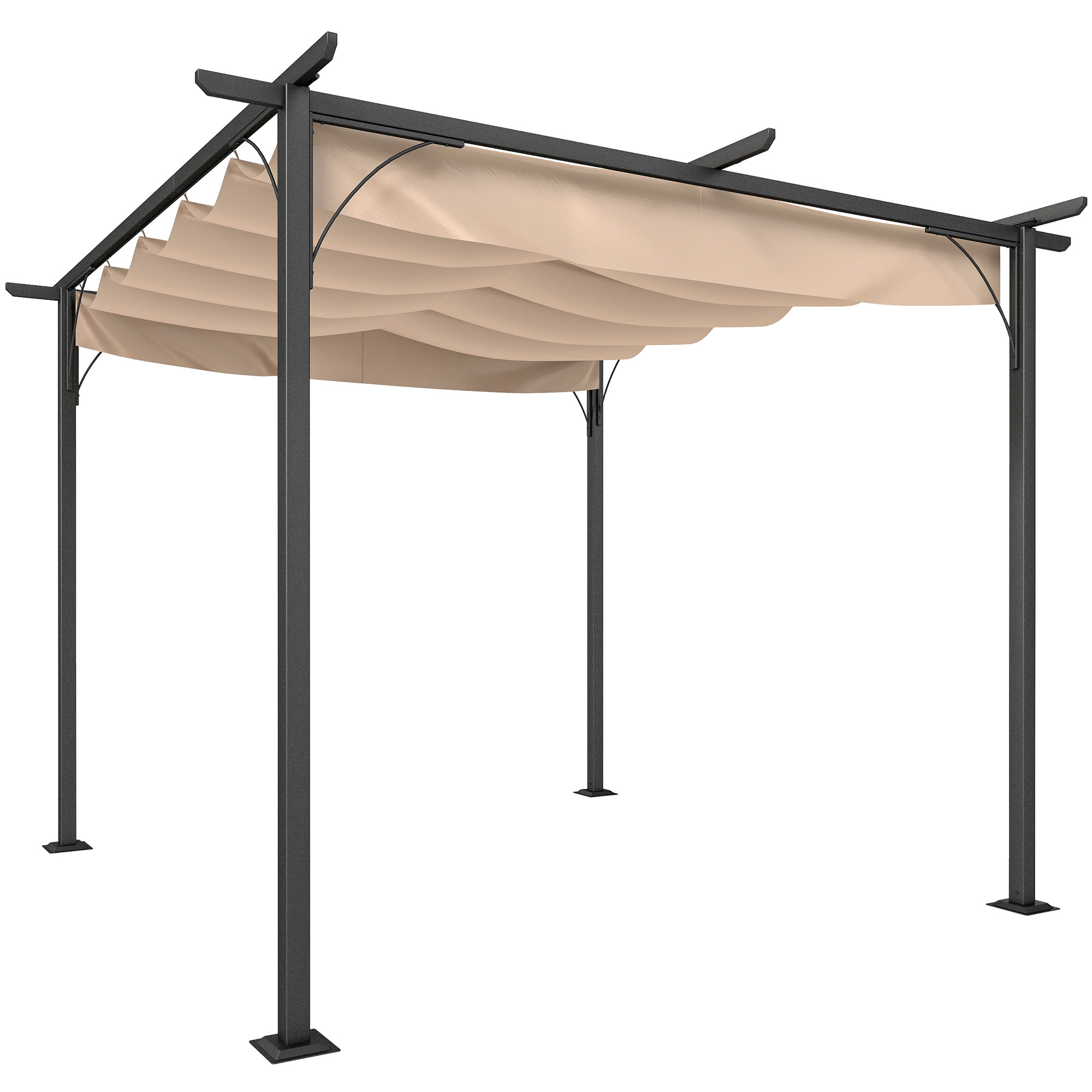 Pergola rétractable polyester beige métal époxy noir Pergola rétractable polyester beige métal époxy noir