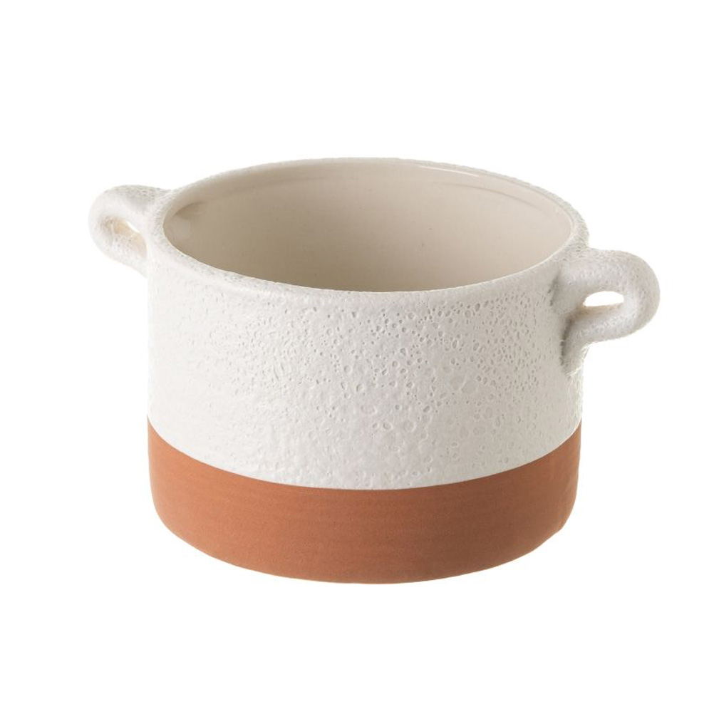 Cache pot de fleur terracotta et blanc (photo) Cache pot de fleur terracotta et blanc