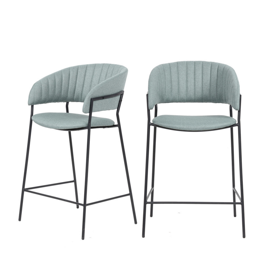 2 tabourets de bar 66cm en métal et tissu vert de gris (photo) 2 tabourets de bar 66cm en métal et tissu vert de gris