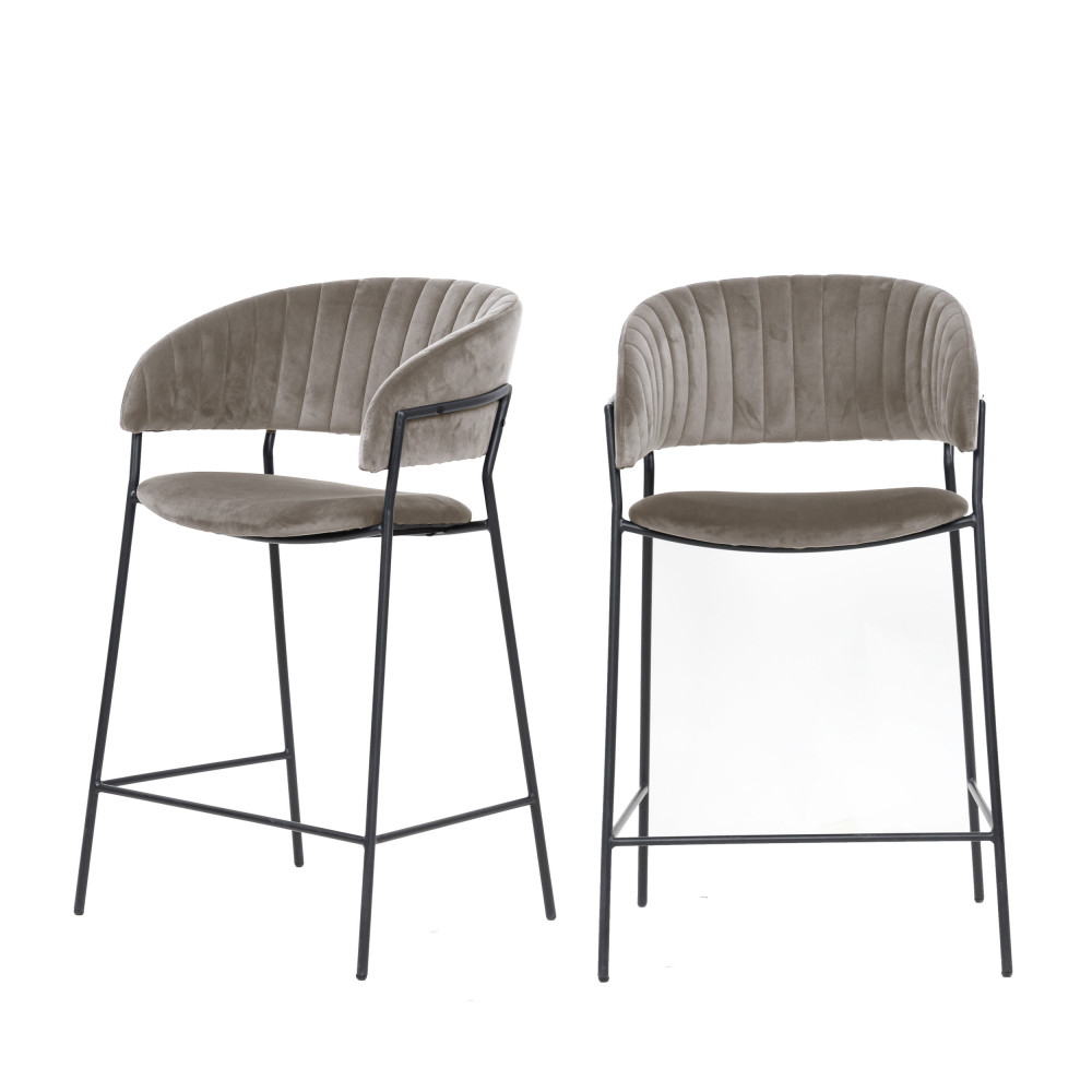 2 tabourets de bar 66cm en métal et velours pieds noirs taupe 2 tabourets de bar 66cm en métal et velours pieds noirs taupe