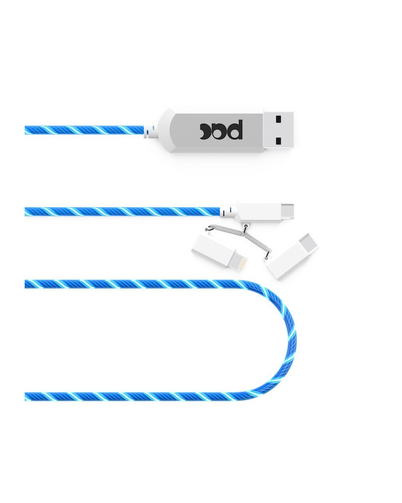 Câble chargeur lumineux 3 en 1 avec LED bleu Câble chargeur lumineux 3 en 1 avec LED bleu