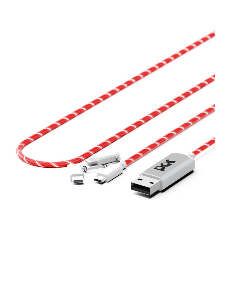 Câble chargeur lumineux 3 en 1 avec LED rouge Câble chargeur lumineux 3 en 1 avec LED rouge
