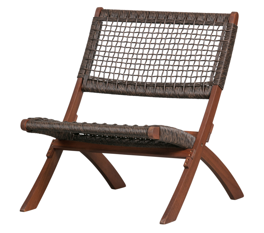 Fauteuil pliant en bois et résine tressée bois foncé