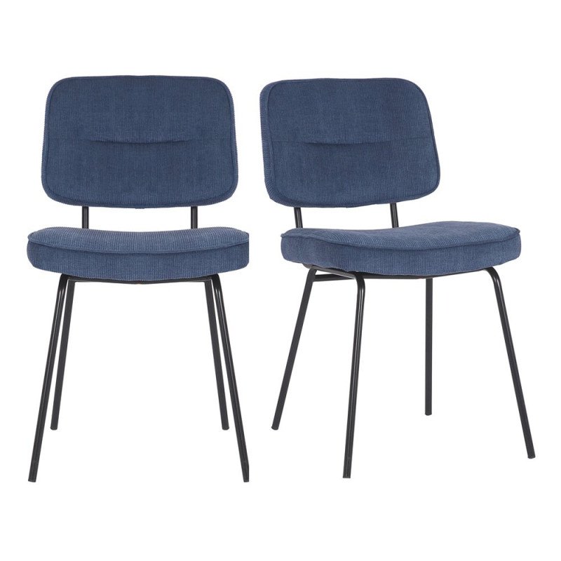 Set de 2 chaises moderne en tissu côtelé bleu Set de 2 chaises moderne en tissu côtelé bleu