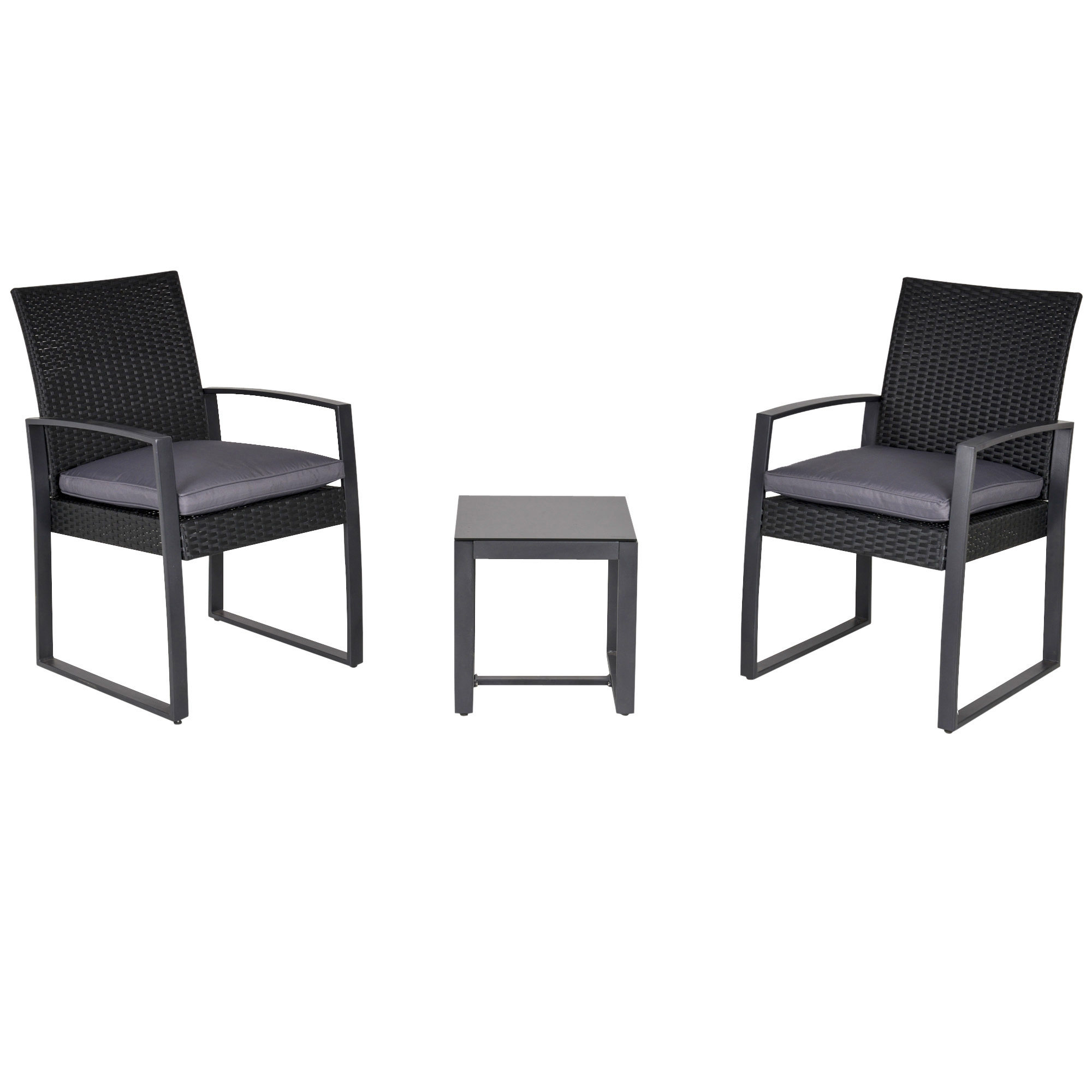 Salon de jardin 2 places avec table basse avec coussins gris noir Salon de jardin 2 places avec table basse avec coussins gris noir