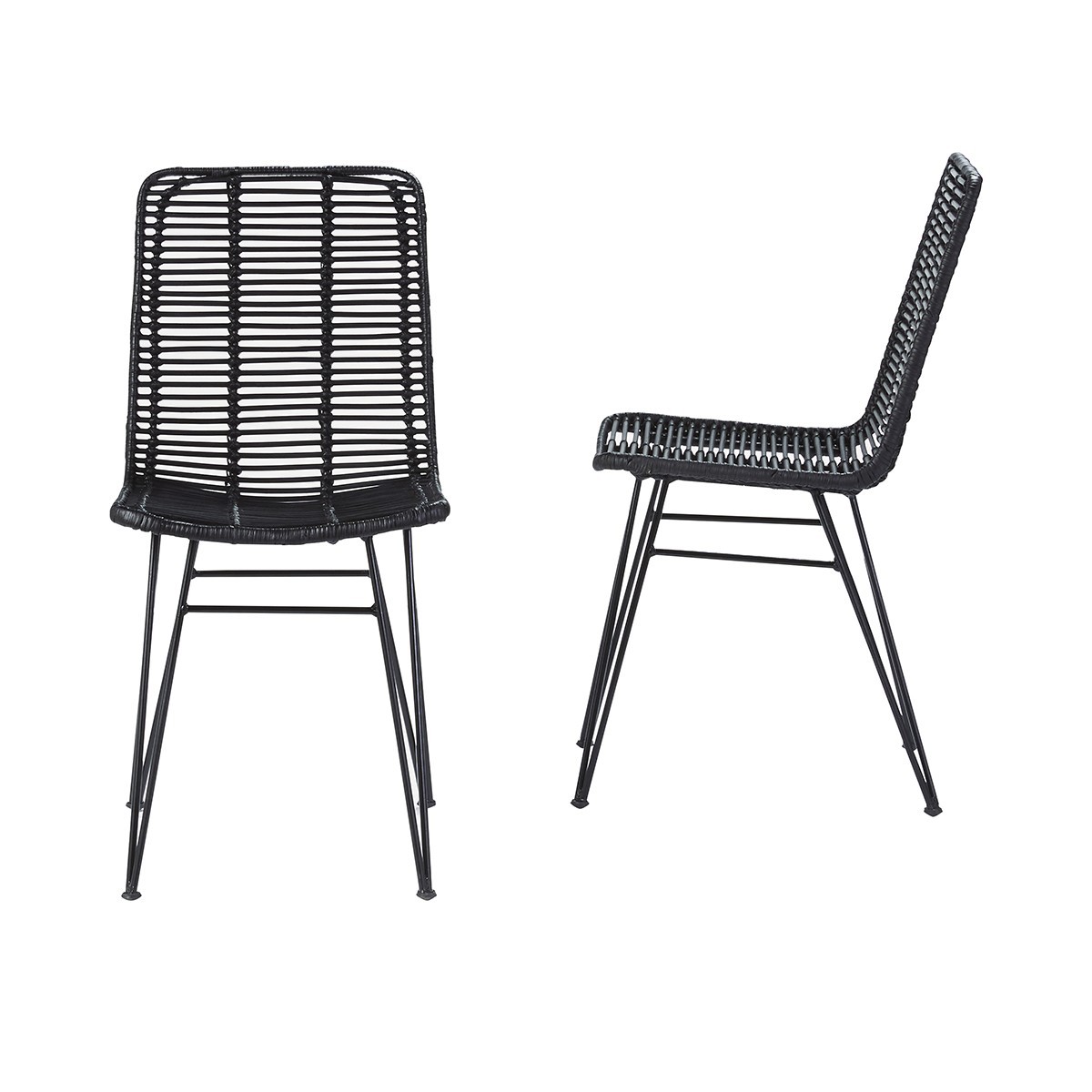 2 chaises en rotin et métal noires