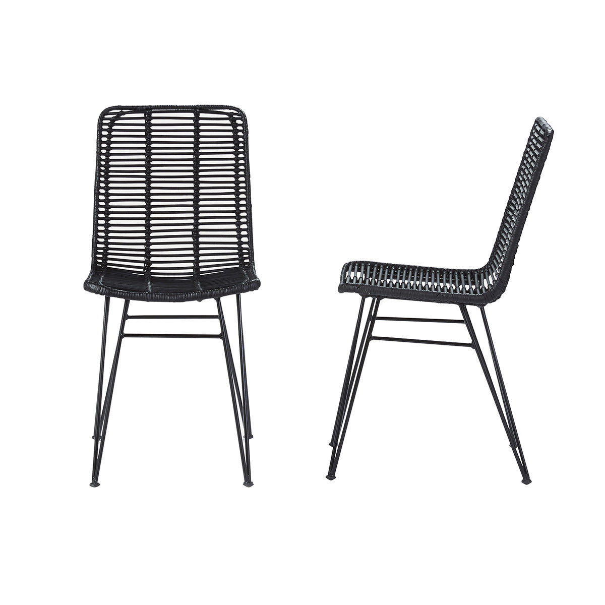Lot de 2 chaises en rotin et métal noires