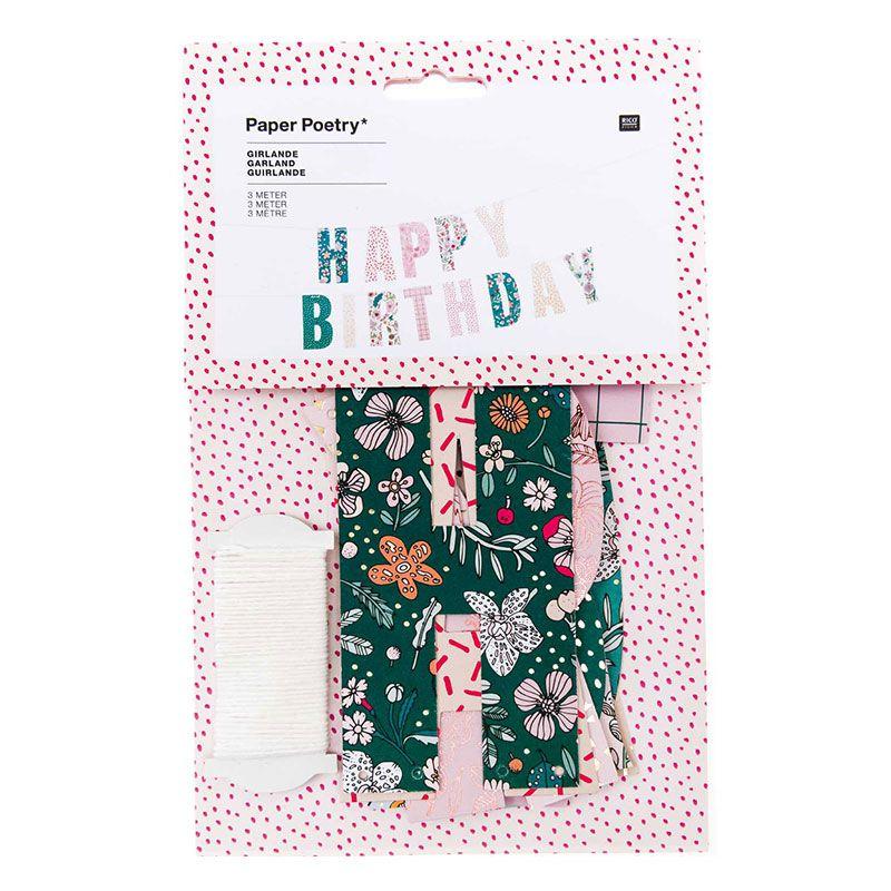 Guirlande happy birthday thème floral 3m Guirlande happy birthday thème floral 3m