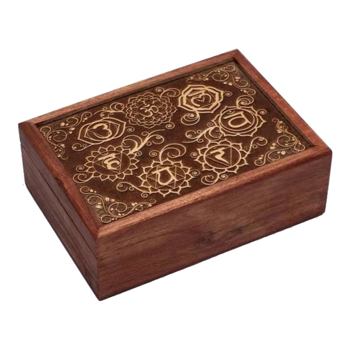 Boite chakras en bois sculpté 18x13cm Boite chakras en bois sculpté 18x13cm