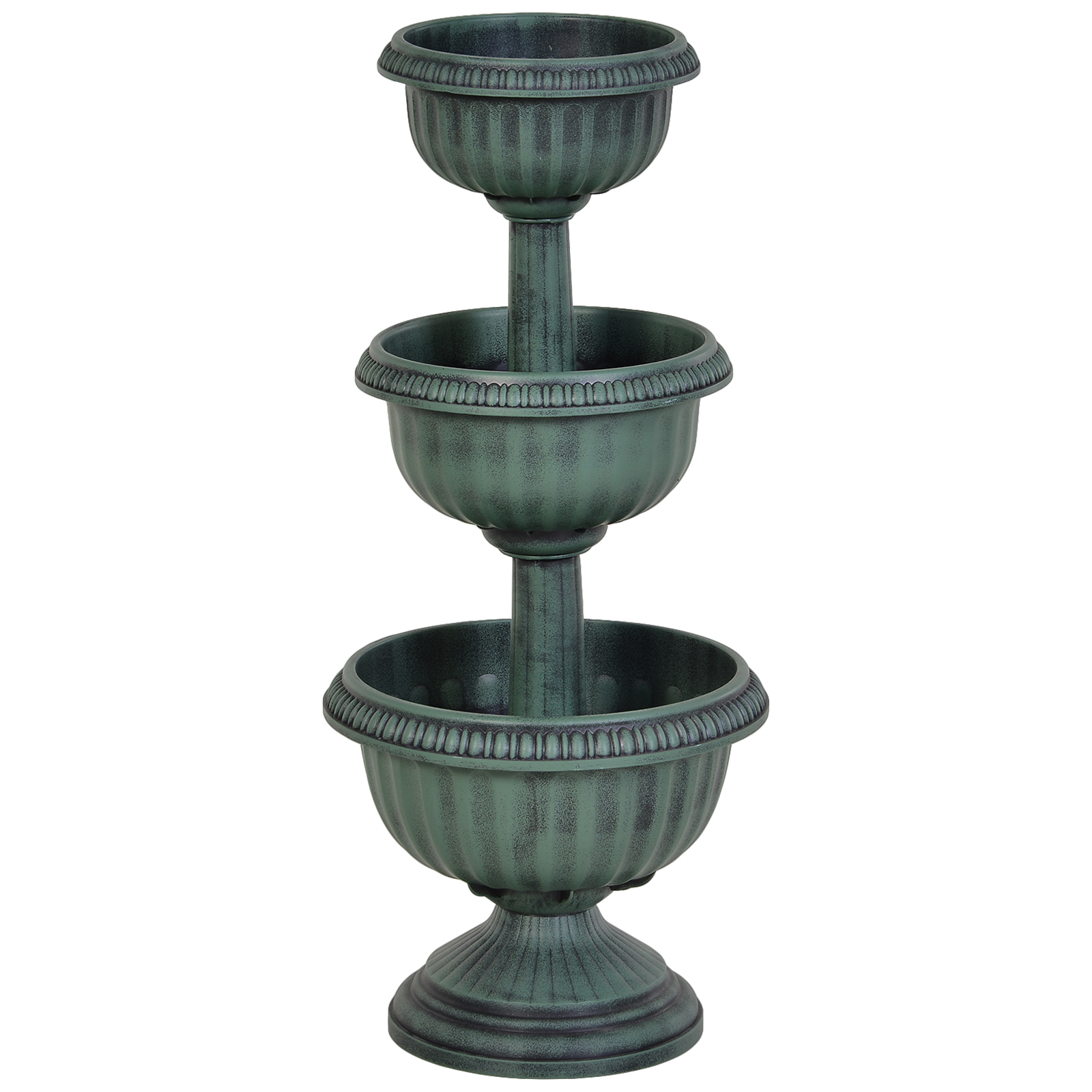 Jardinière apparence fontaine de jardin 3 niveaux vert antique Jardinière apparence fontaine de jardin 3 niveaux vert antique