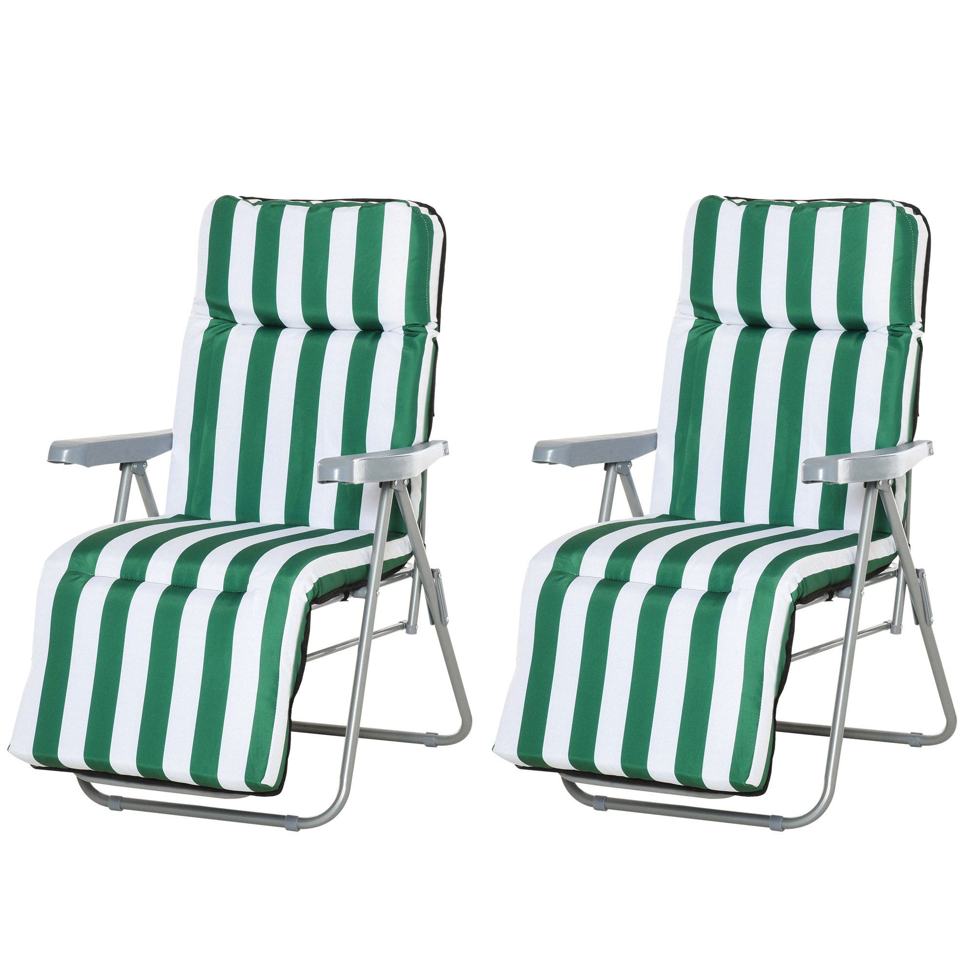Lot de 2 chaises longues pliables vert blanc