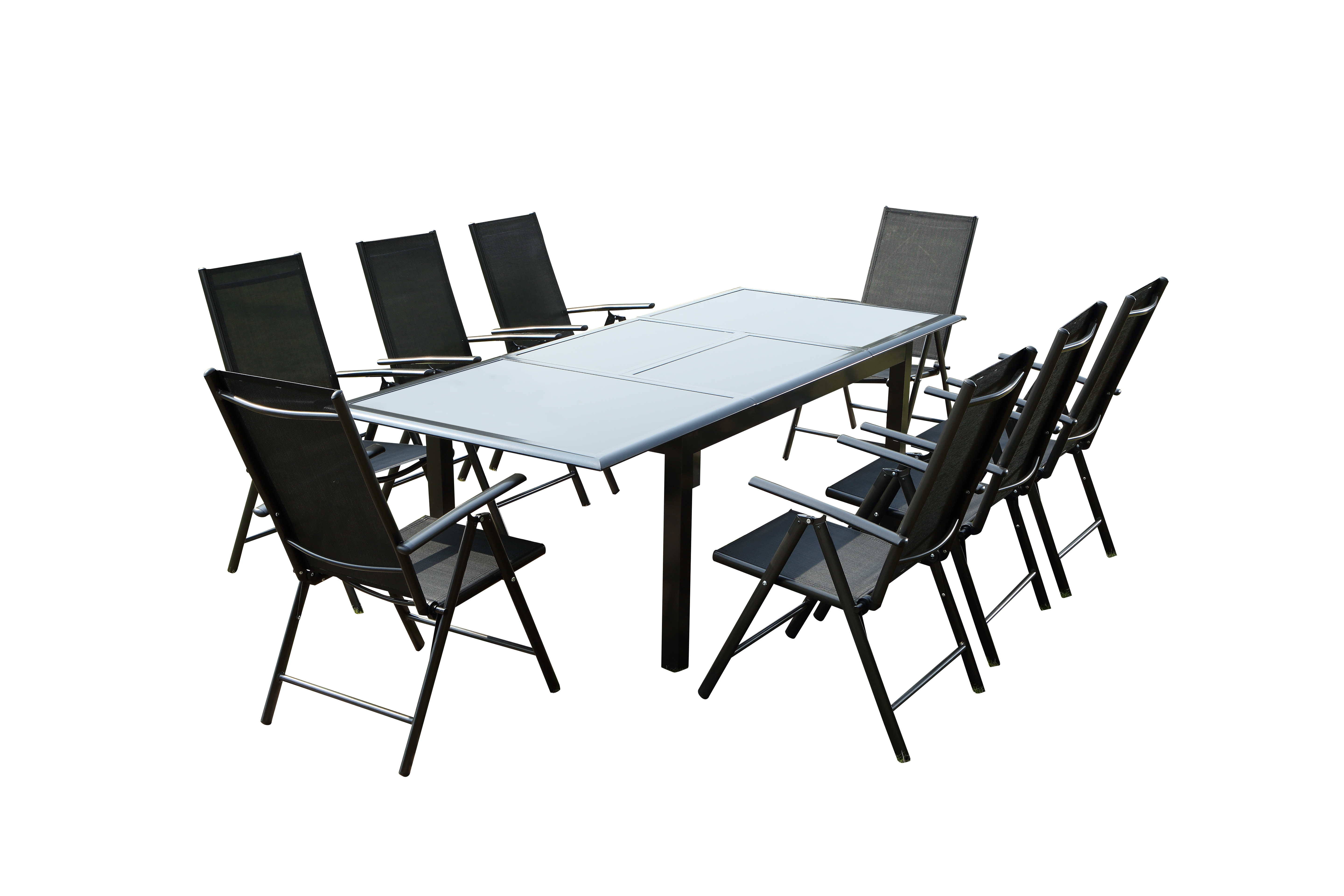 Table de jardin et 8 chaises en aluminium gris