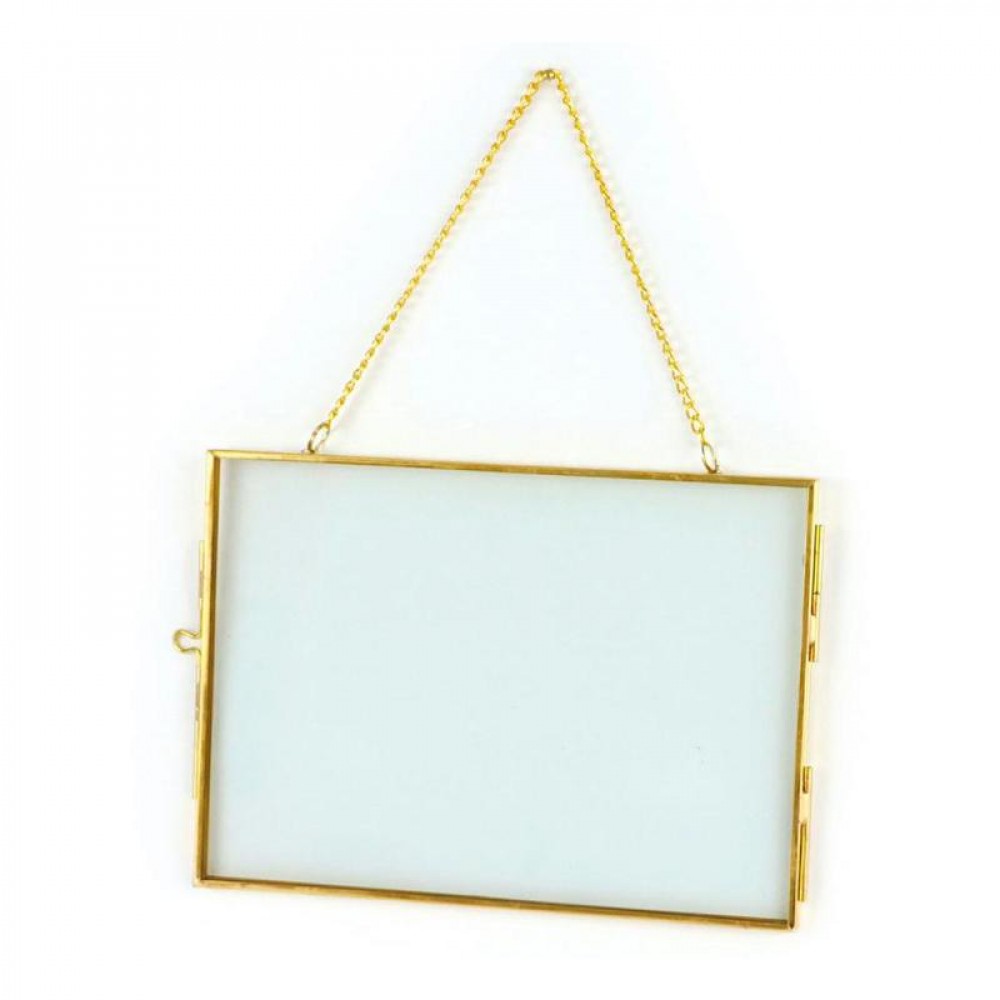 Cadre en verre vintage rectangle avec chaîne métallique 18x13cm Cadre en verre vintage rectangle avec chaîne métallique 18x13cm
