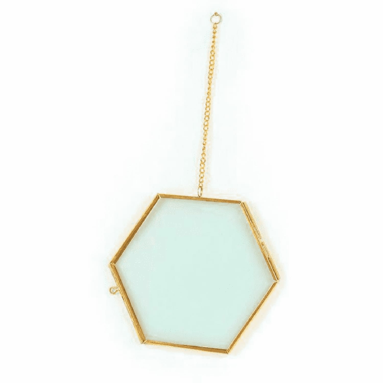 Cadre en verre vintage hexagone avec chaîne métallique 15x13cm Cadre en verre vintage hexagone avec chaîne métallique 15x13cm