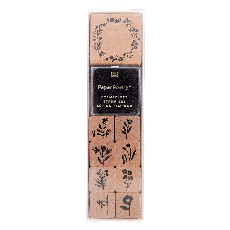 9 tampons en bois avec encreur fleurs 9 tampons en bois avec encreur fleurs
