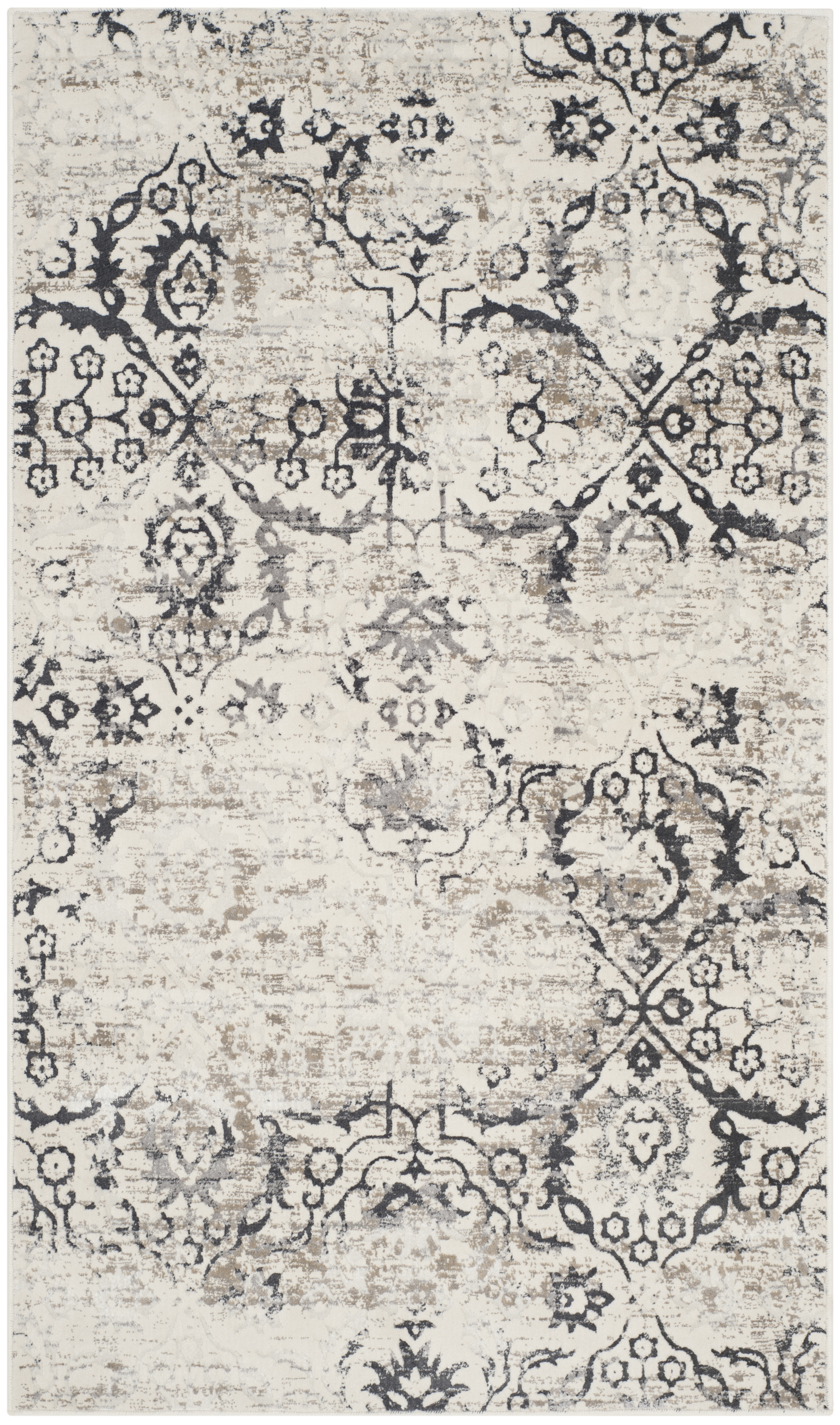 Tapis de salon d'inspiration vintage gris charbon et crème 90x150 Tapis de salon d'inspiration vintage gris charbon et crème 90x150