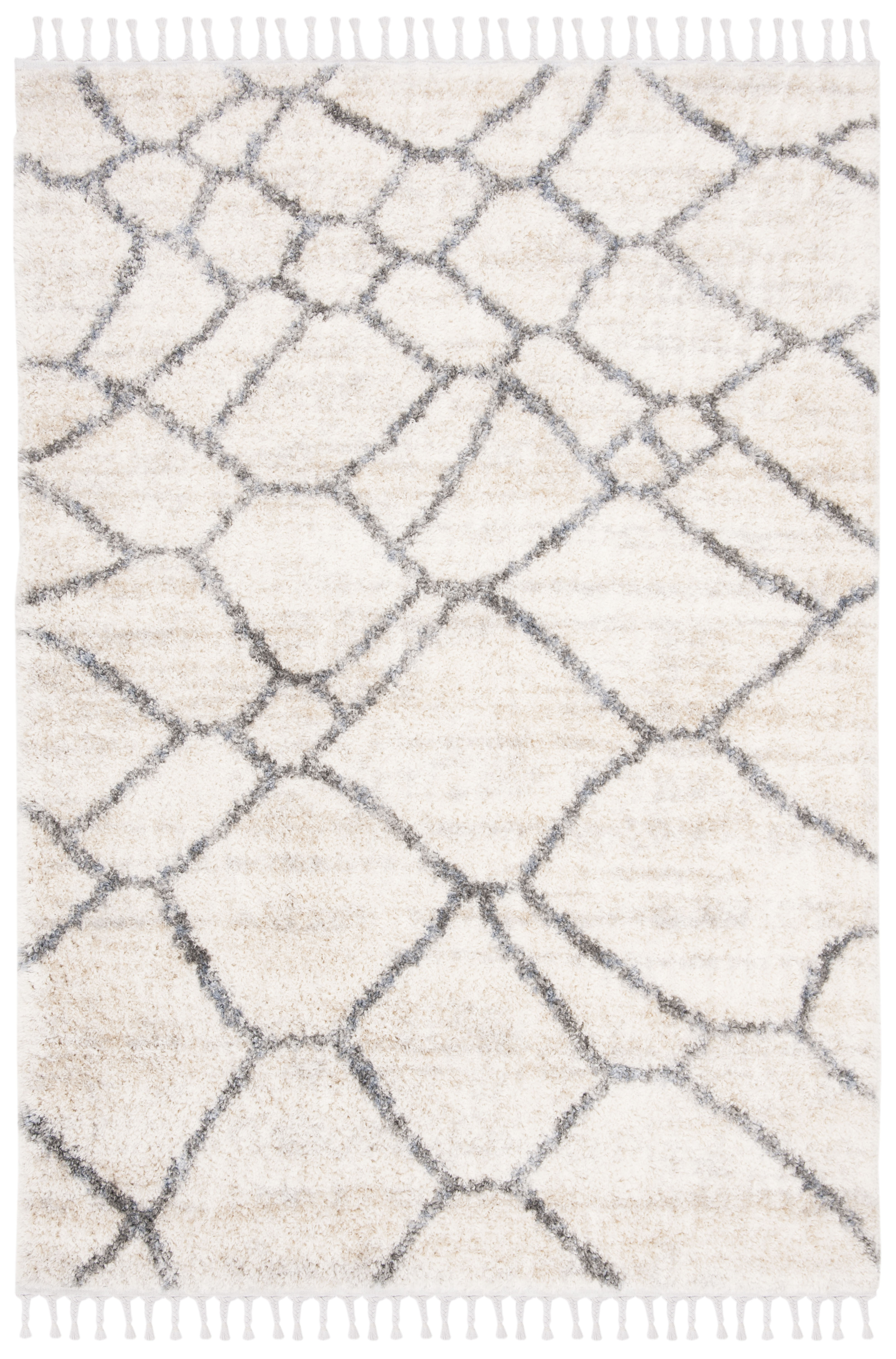 Tapis de salon shaggy crème et gris 160x230