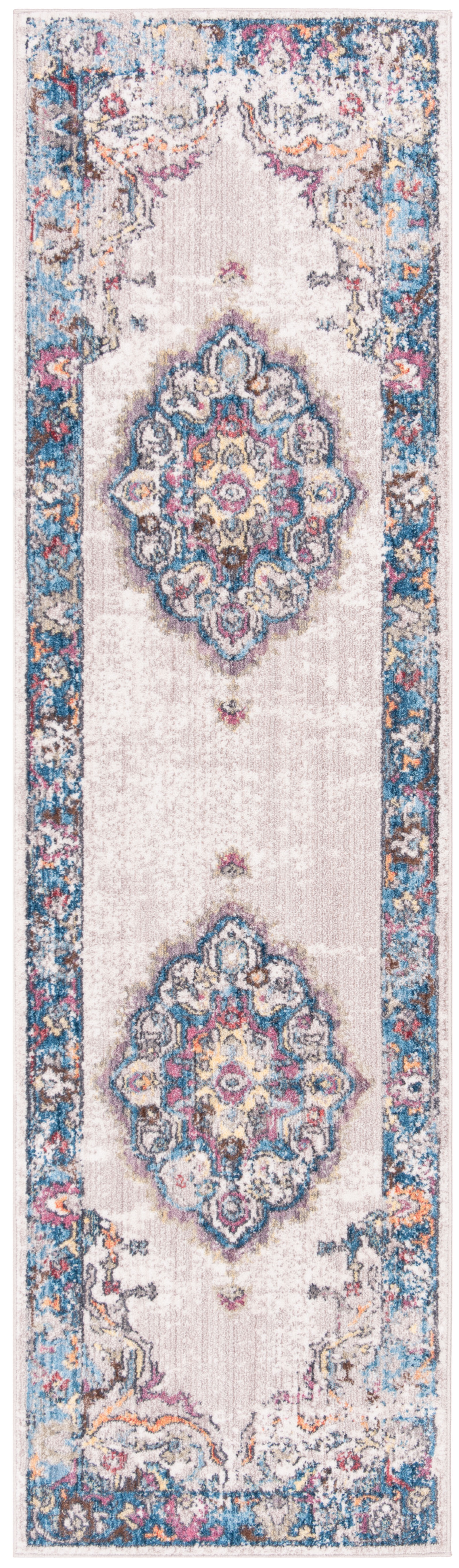 Tapis de salon interieur en gris clair & bleu, 69 x 244 cm Tapis de salon interieur en gris clair & bleu, 69 x 244 cm