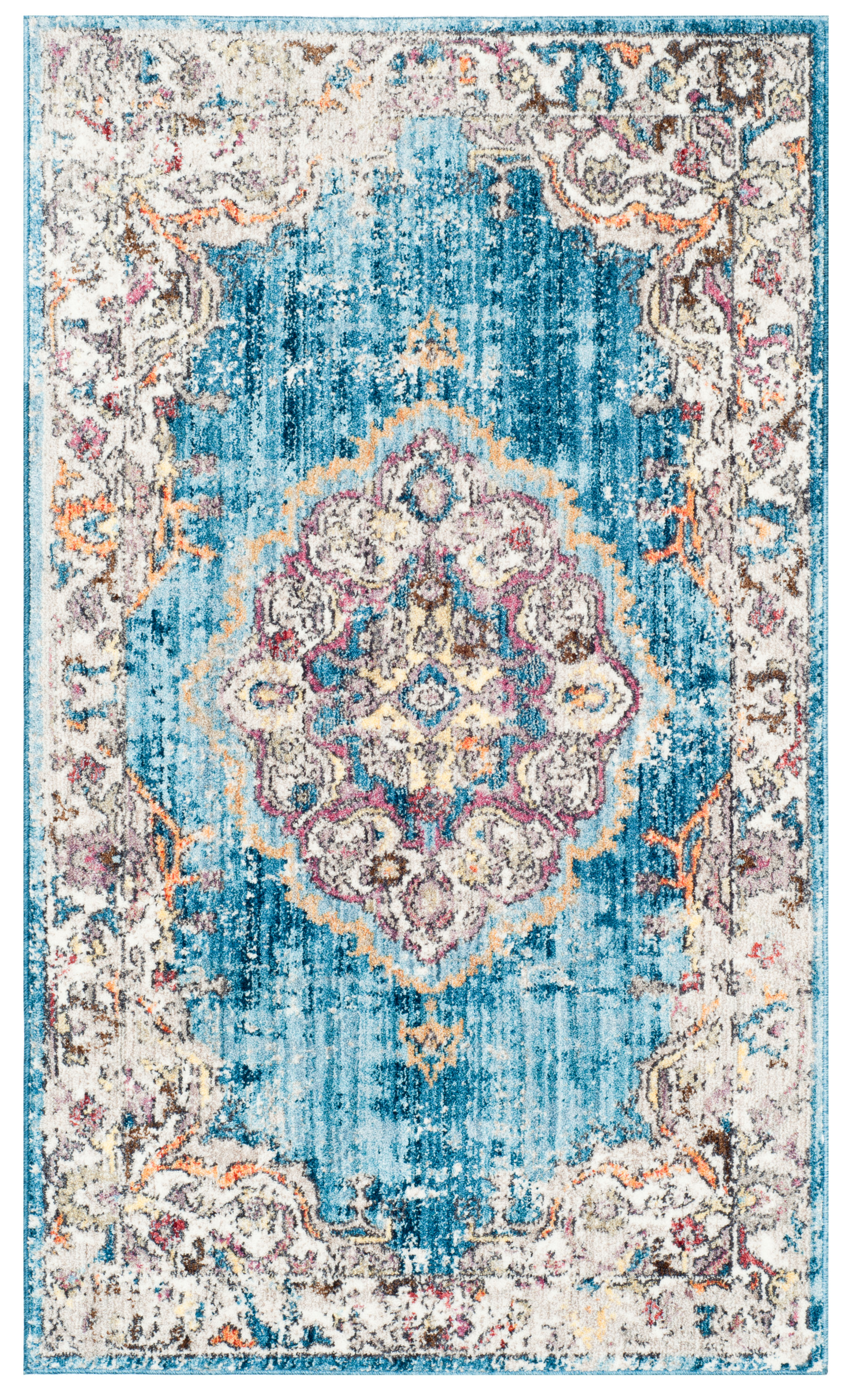 Tapis de salon d'inspiration vintage bleu et gris clair 91x152 Tapis de salon d'inspiration vintage bleu et gris clair 91x152