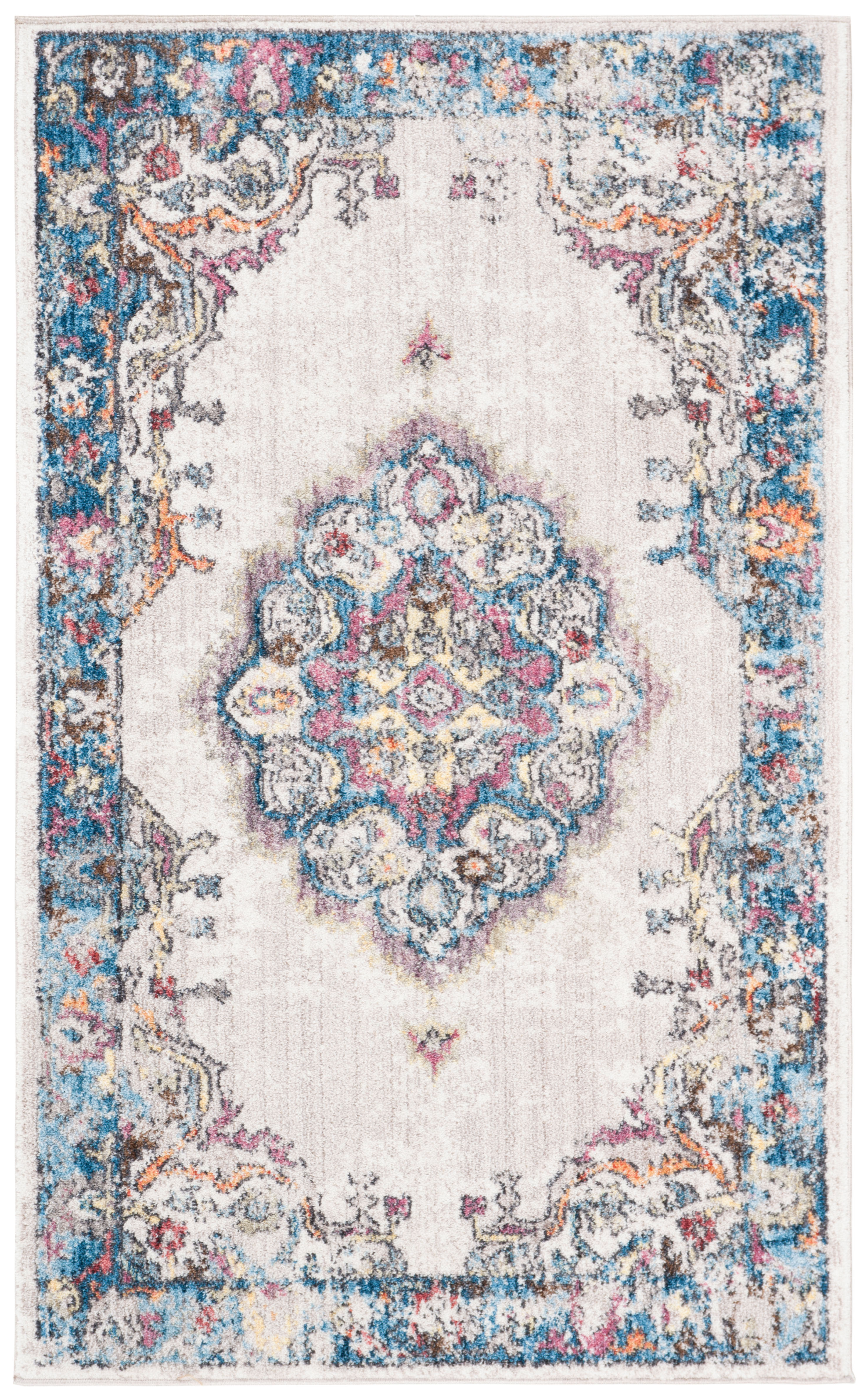 Tapis de salon d'inspiration vintage gris clair et bleu 90x150 Tapis de salon d'inspiration vintage gris clair et bleu 90x150