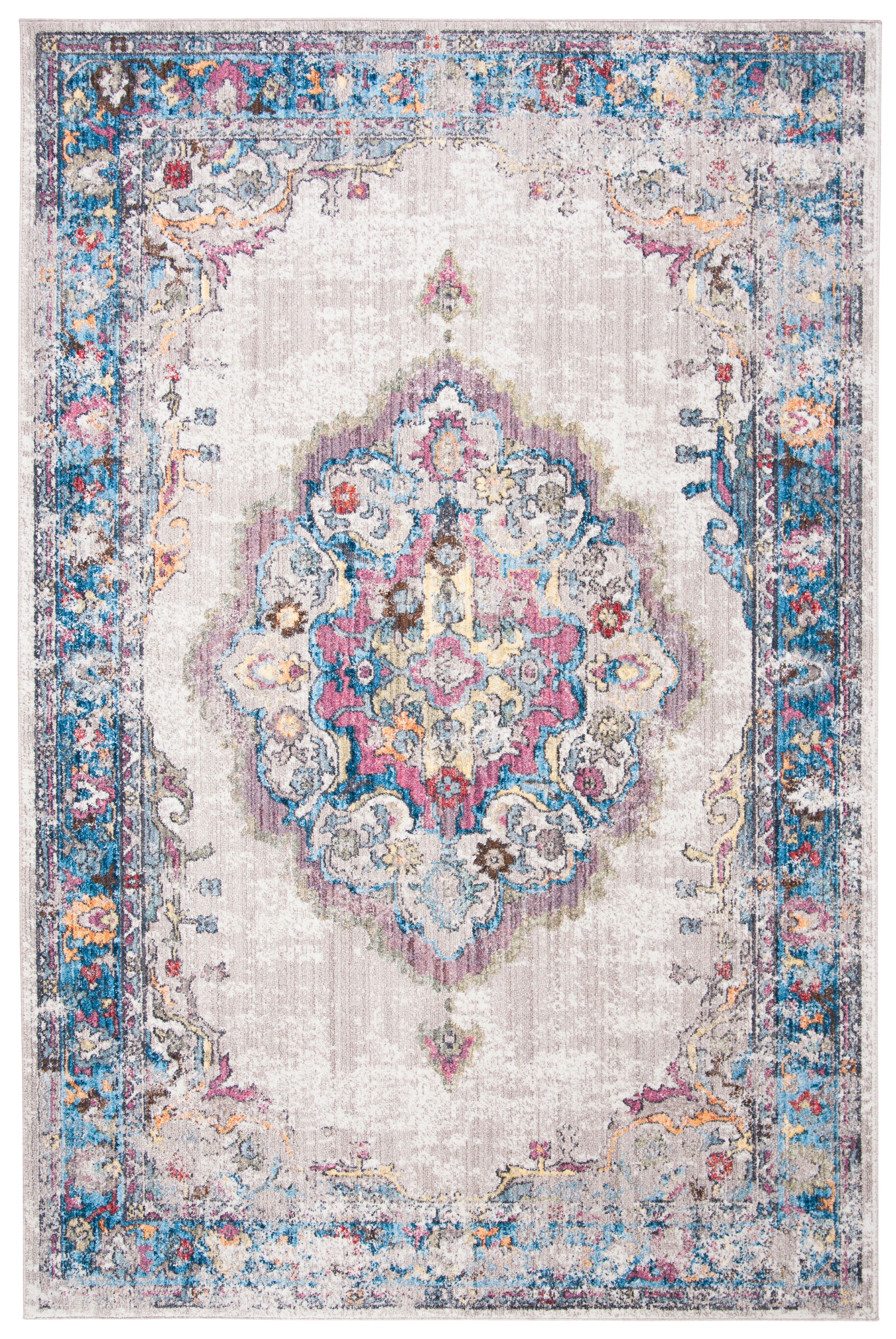 Tapis de salon d'inspiration vintage gris clair et bleu 200x300 Tapis de salon d'inspiration vintage gris clair et bleu 200x300
