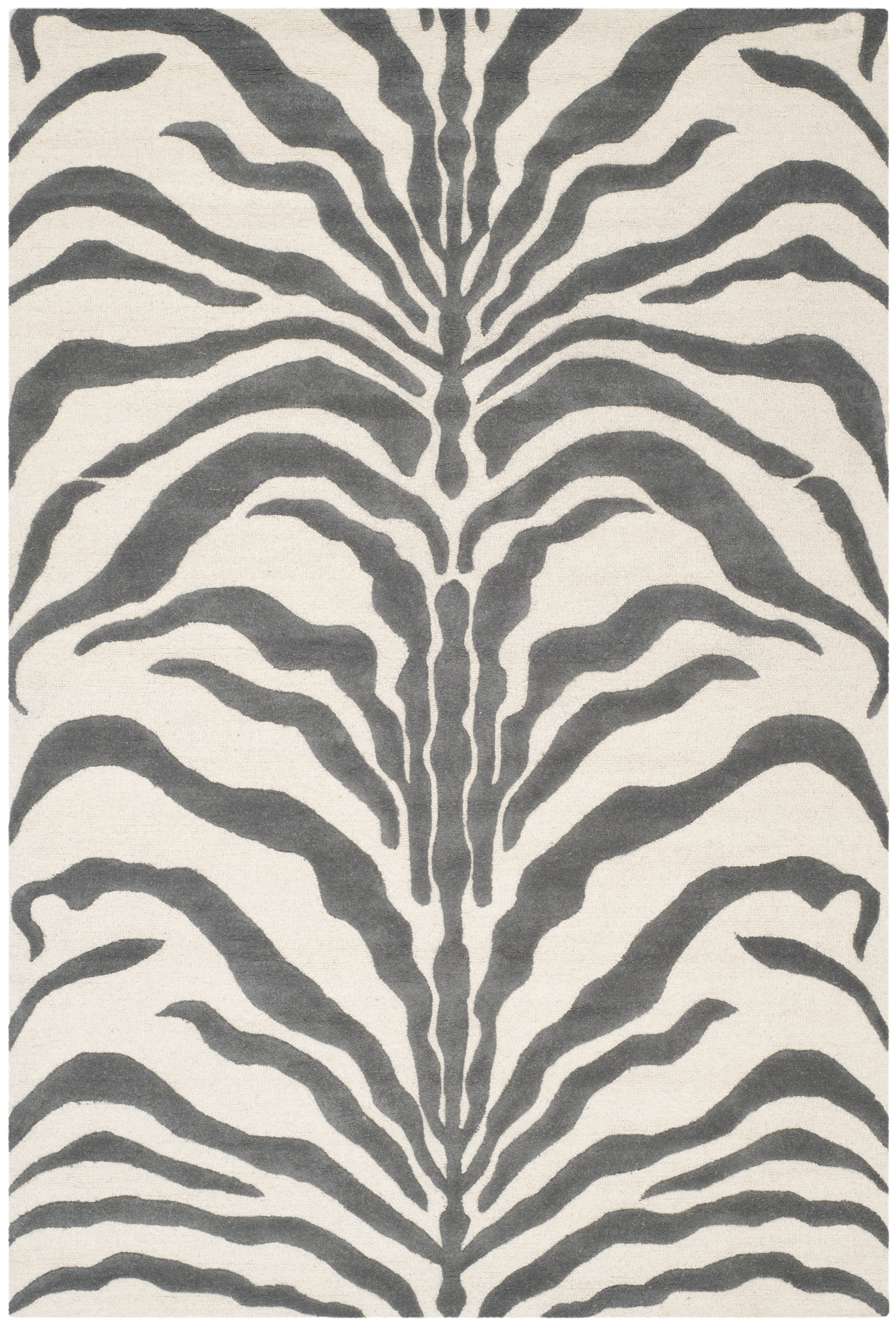 Tapis de salon interieur en ivoire & gris fonce, 183 x 274 cm