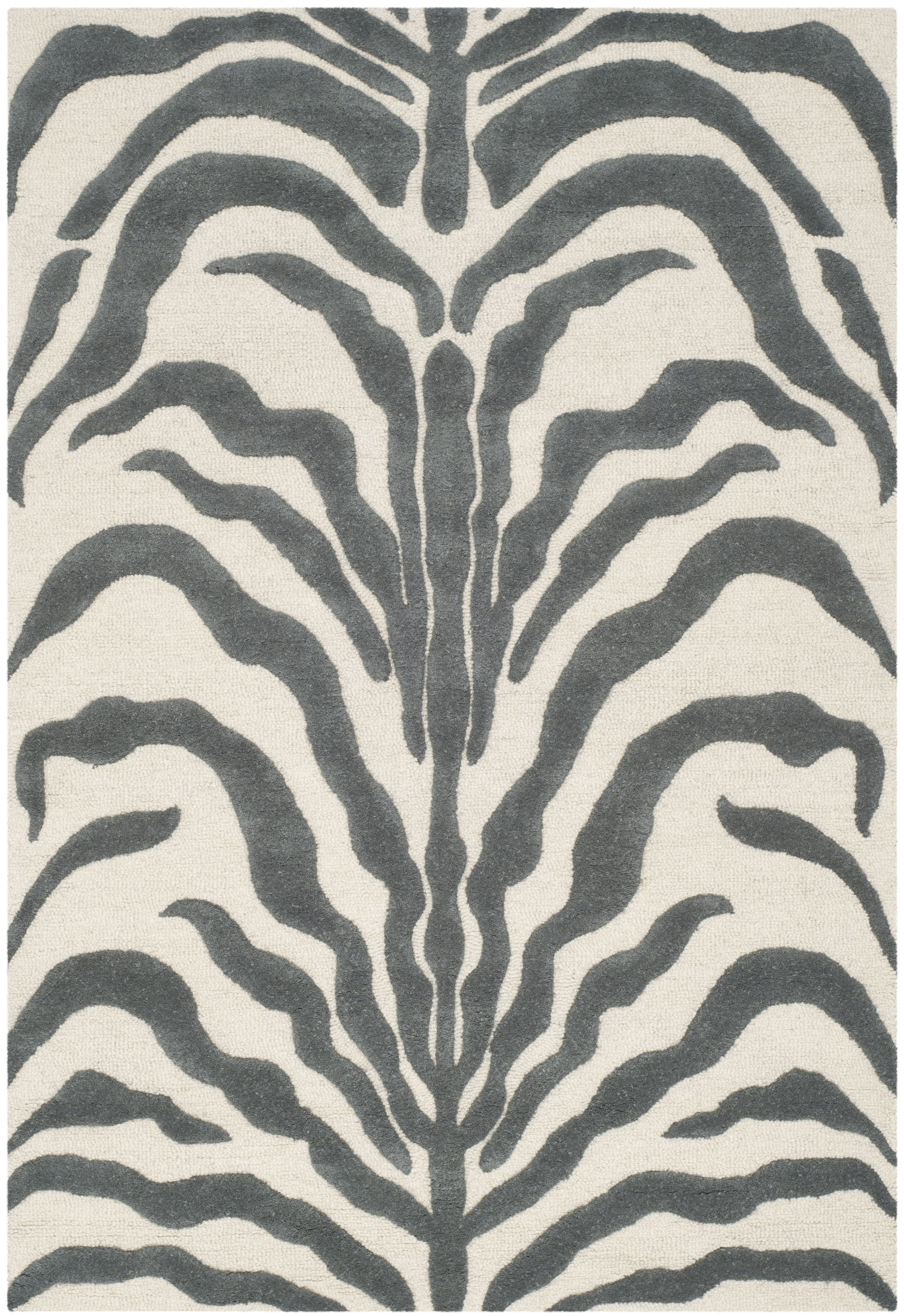 Tapis de salon interieur en ivoire & gris fonce, 122 x 183 cm
