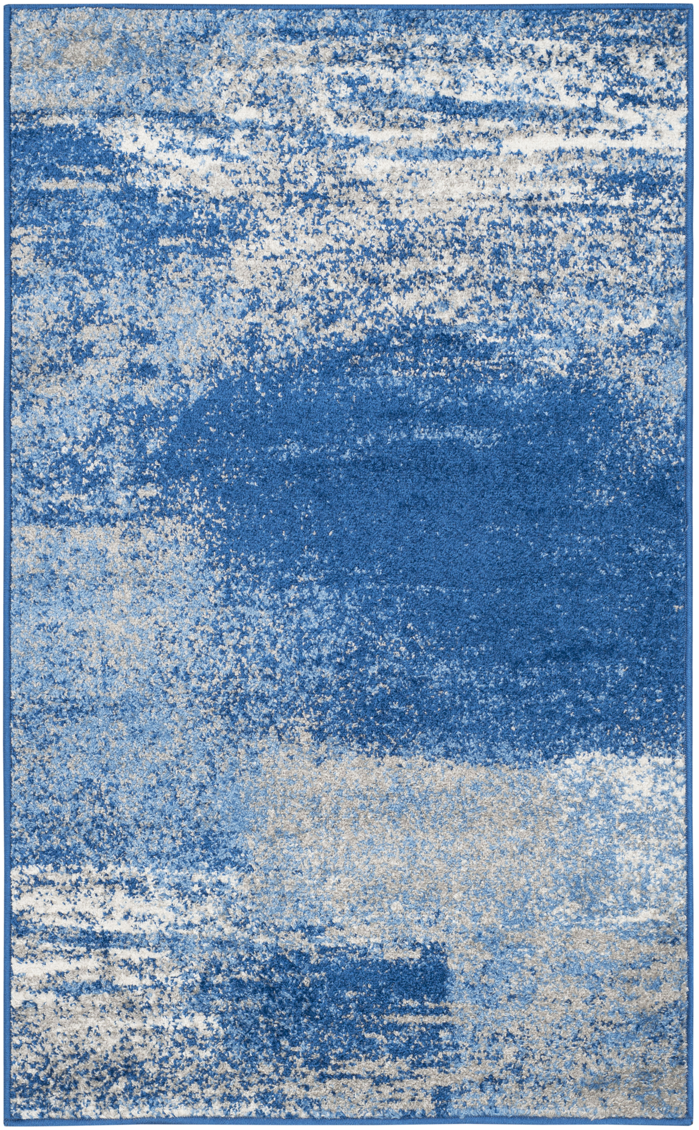 Tapis de salon interieur en argent & bleu, 91 x 152 cm
