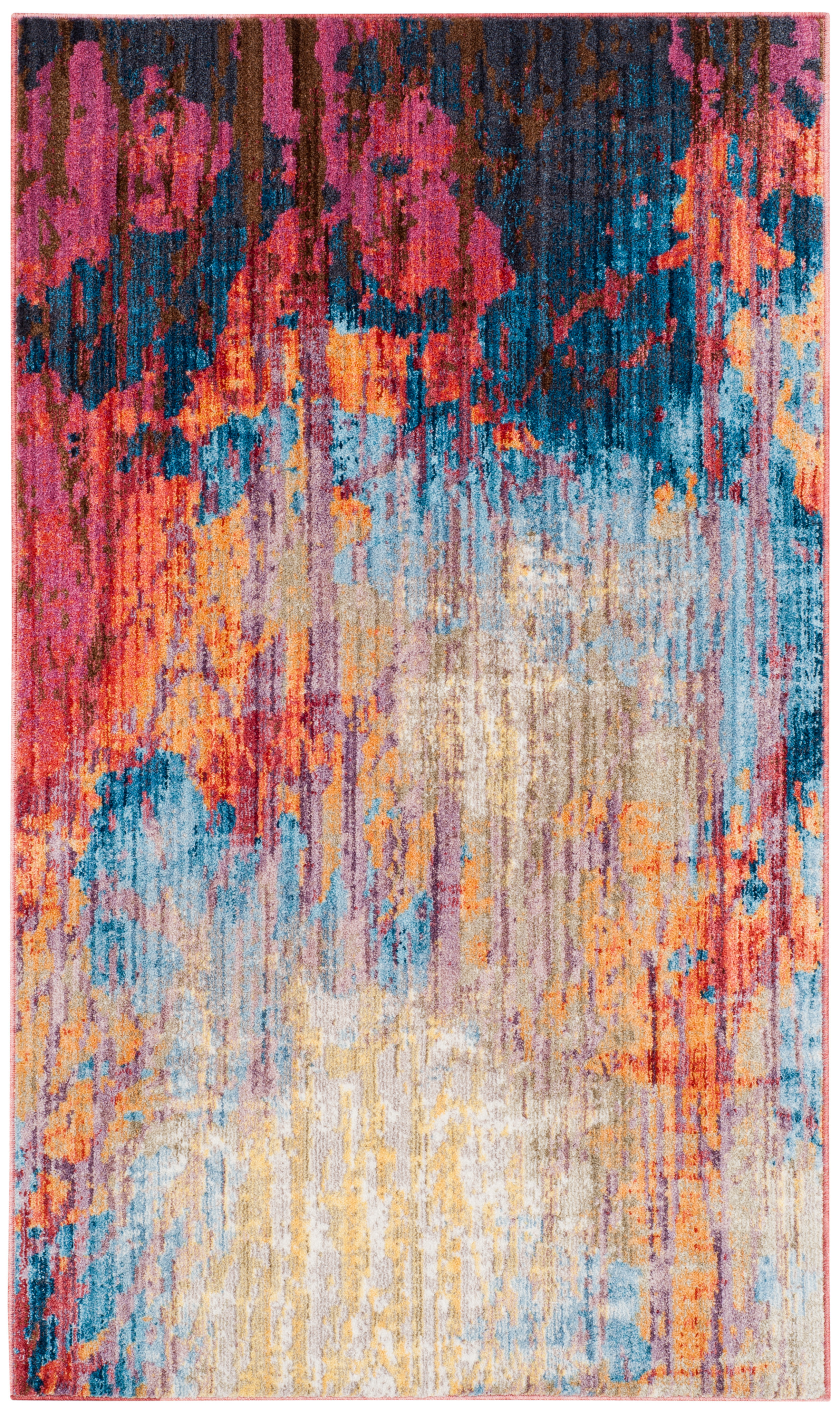 Tapis de salon d'inspiration vintage bleu et rouille 90x150 Tapis de salon d'inspiration vintage bleu et rouille 90x150