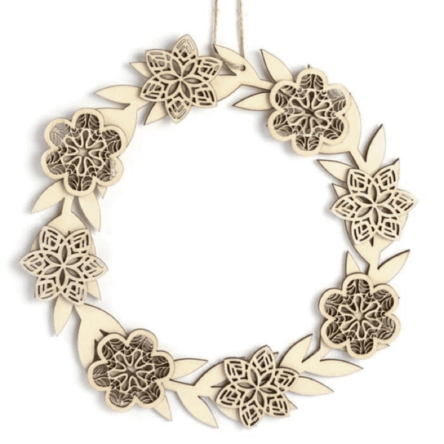 Décor à suspendre en bois couronne de fleurs 22x22cm Décor à suspendre en bois couronne de fleurs 22x22cm