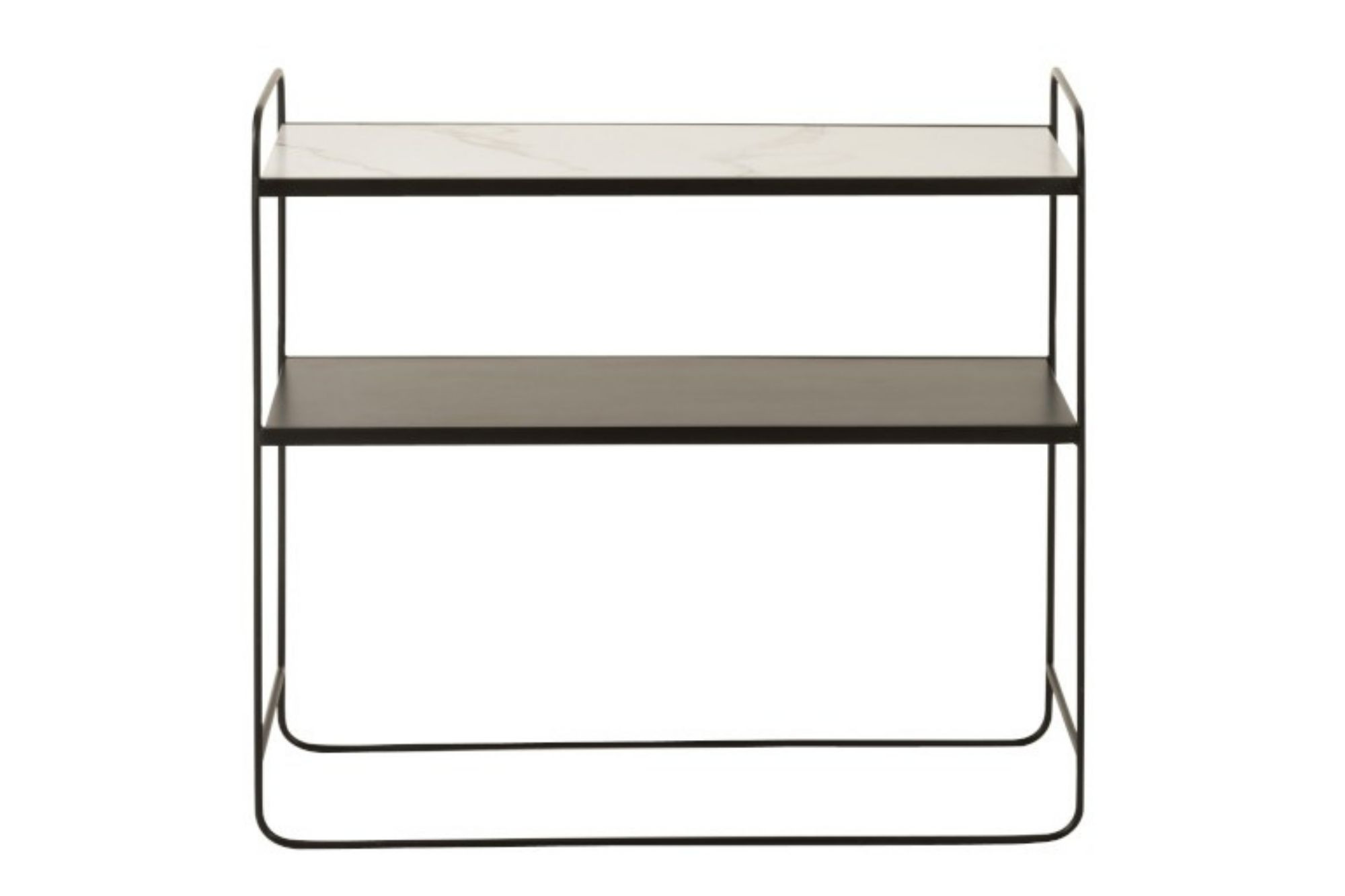 Petite console en métal noir et marbre blanc