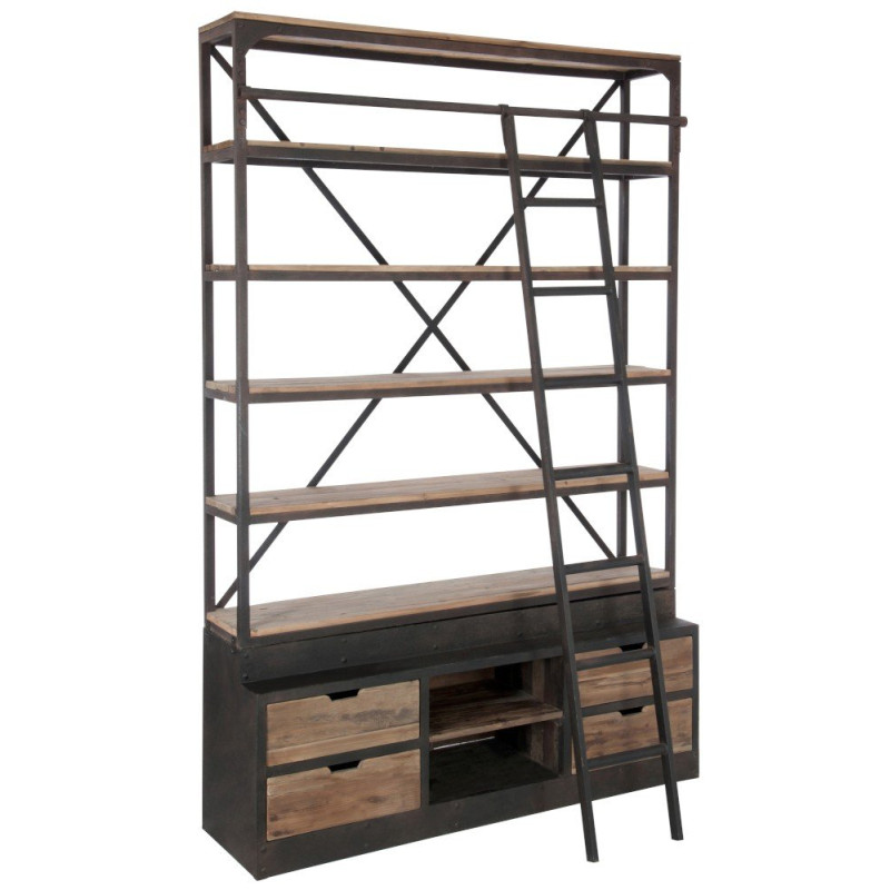 Bibliothèque avec échelle style industriel - 160 cm (photo) Bibliothèque avec échelle style industriel - 160 cm