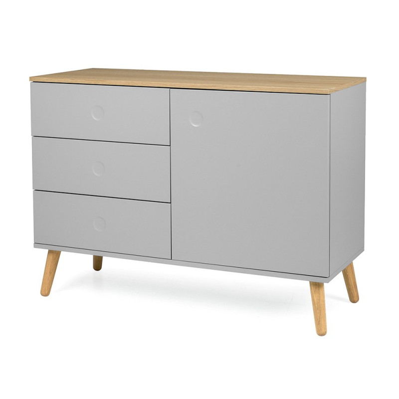 Buffet scandinave 109cm 3 tiroirs et 1 porte Gris