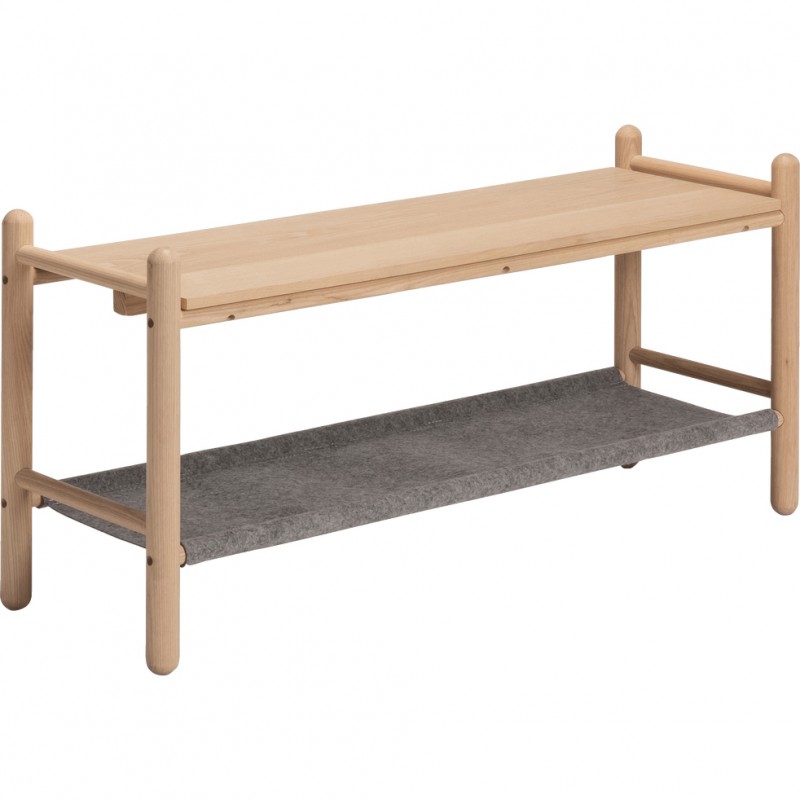 Bout de lit en bois de frêne et feutrine gris (photo) Bout de lit en bois de frêne et feutrine gris